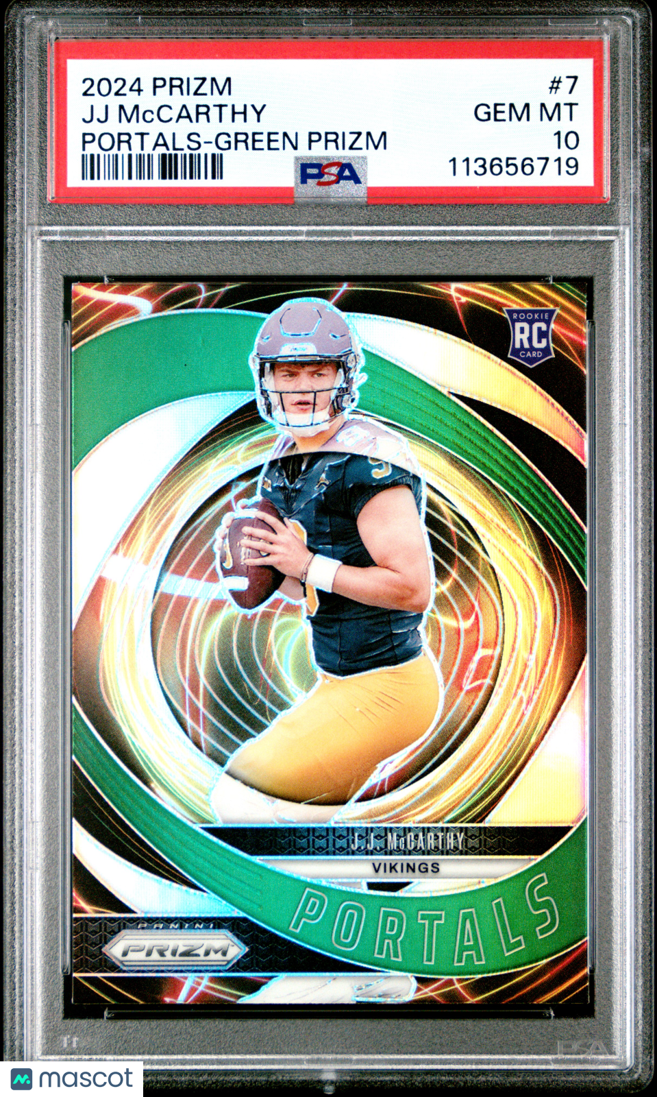 2024 Panini Prizm Portals JJ Mccarthy Green Rookie #7 PSA 10 Minnesota Vikings Graded Sports Cards