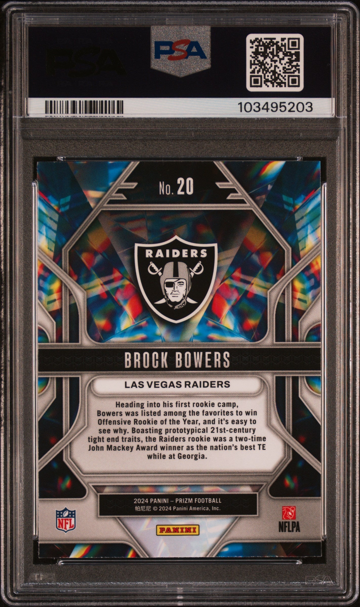 2024 Panini Prizm Prizmatic Brock Bowers Rookie #20 PSA 9 Las Vegas Raiders - Graded Sports Cards