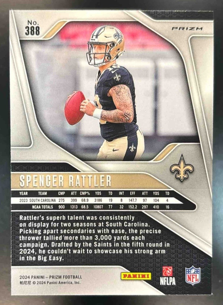 2024 Panini Prizm Spencer Rattler Silver #388 RC New Orleans Saints - Sports Cards