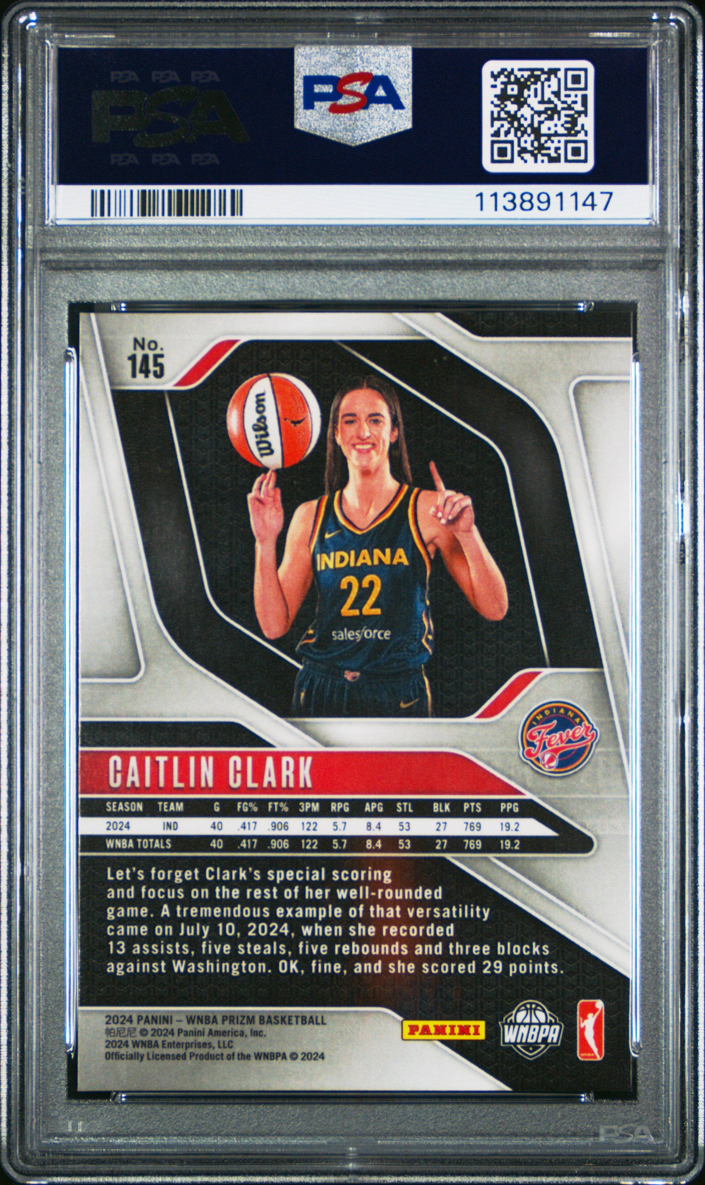 2024 Panini Prizm WNBA Caitlin Clark #145 PSA 9 - Graded Sports Cards