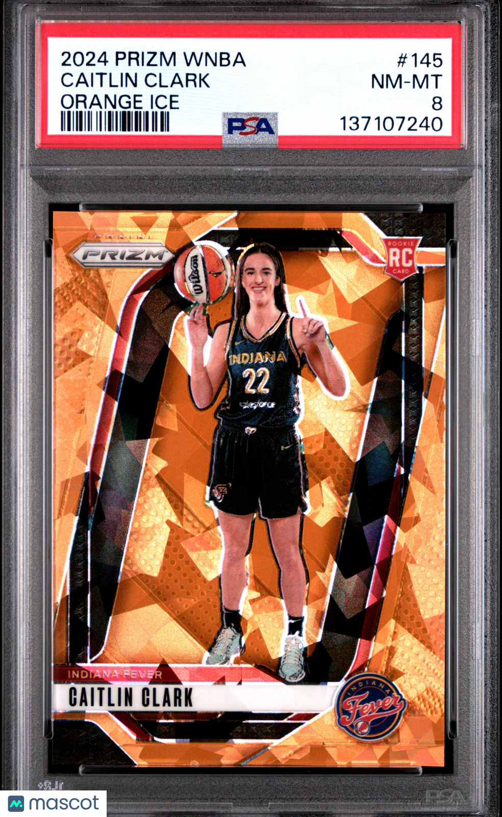 2024 Panini Prizm WNBA Caitlin Clark Orange Ice Rookie #145 PSA 8 Indiana Fever - Graded Sports Cards