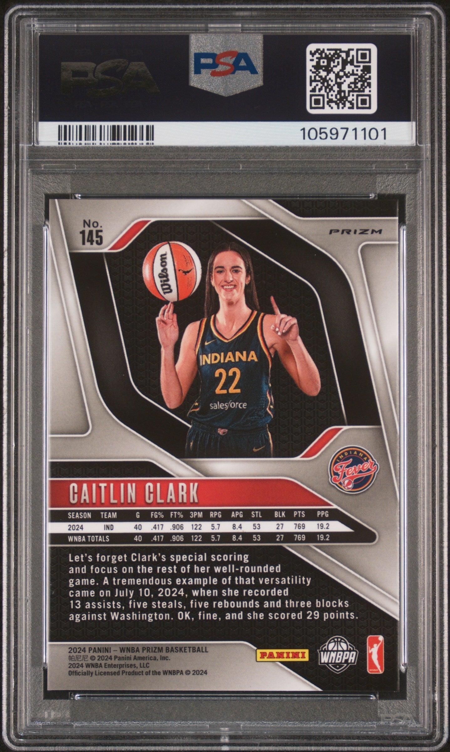 2024 Panini Prizm WNBA Caitlin Clark Silver #145 PSA 9 Indiana Fever - Graded Sports Cards