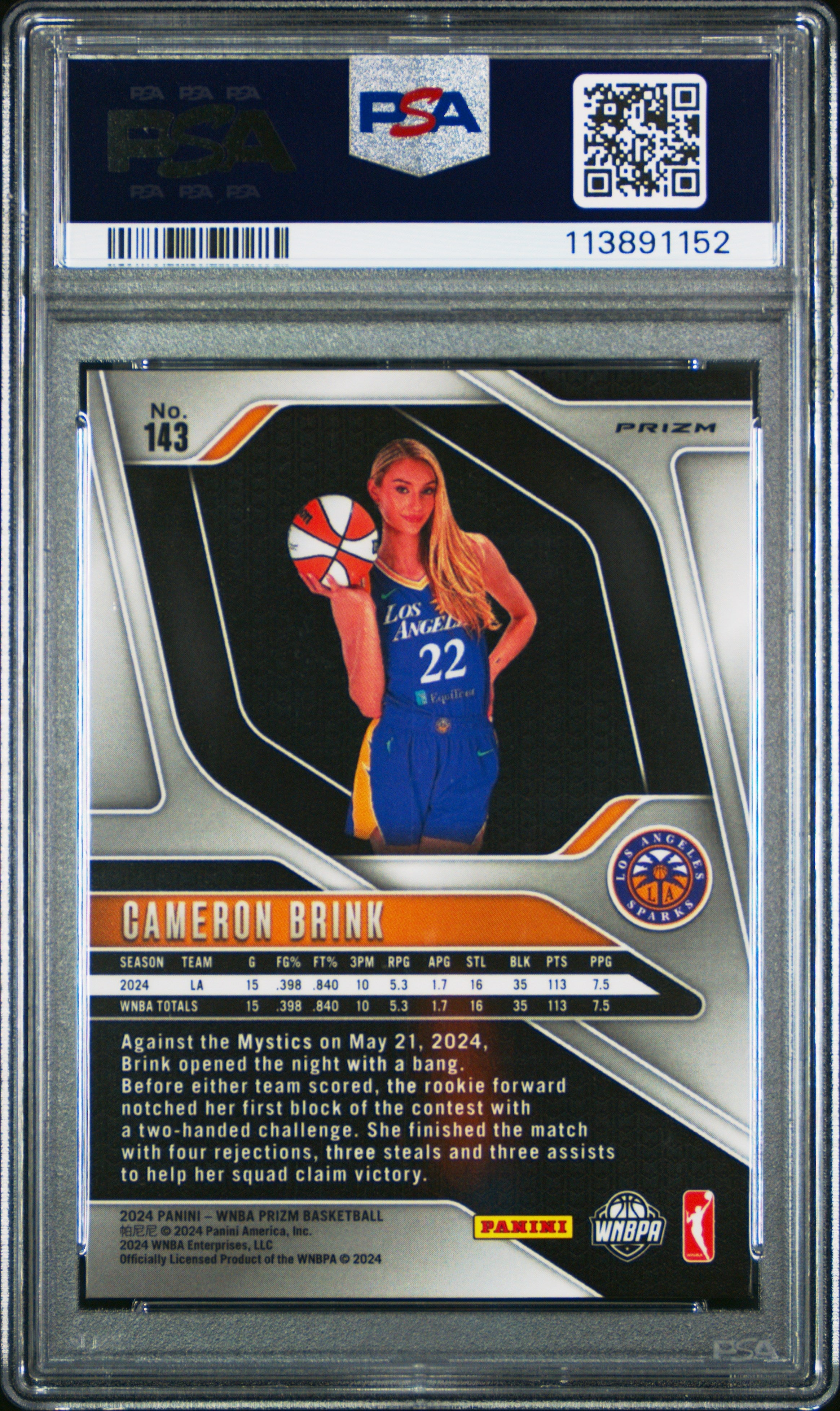 2024 Panini Prizm WNBA Cameron Brink Logo #143 PSA 10 - Graded Sports Cards