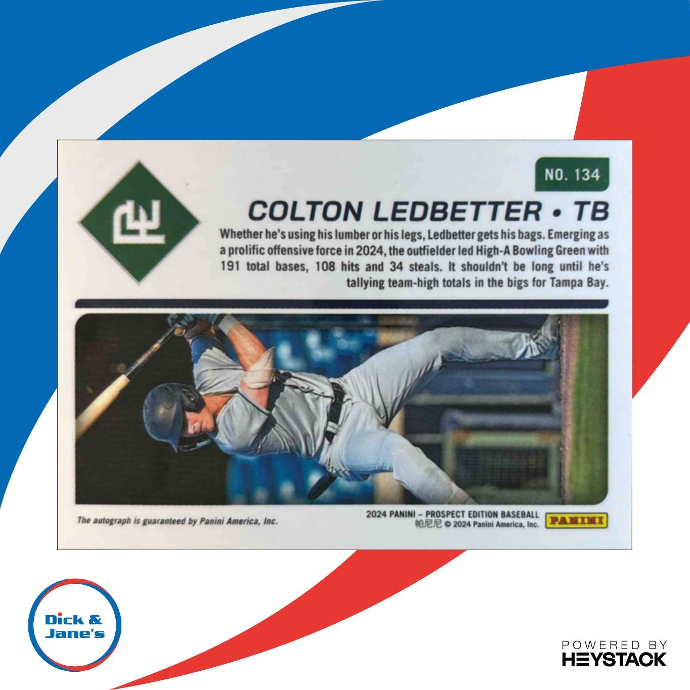 2024 Panini Prospect Edition Colton Ledbetter Holo Ticket Signatures #134 Rays - Sports Cards