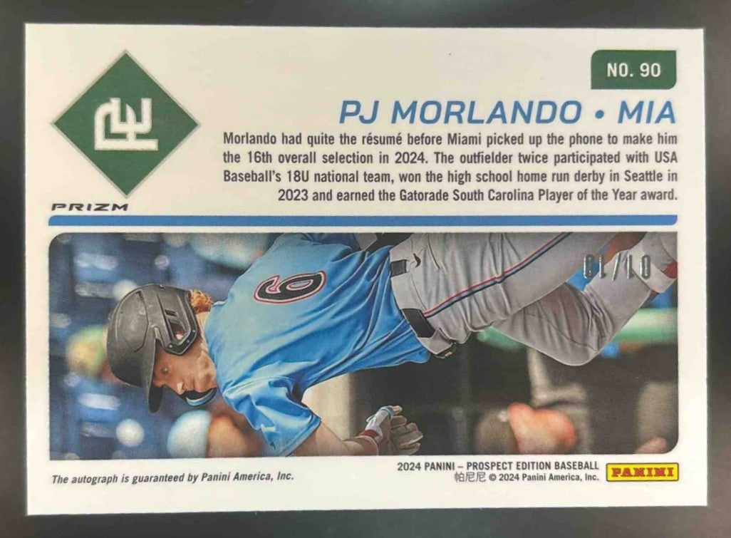 2024 Panini Prospect Edition PJ Morlando Signature Gold Pulsar 1/10 Auto Marlins - Sports Cards