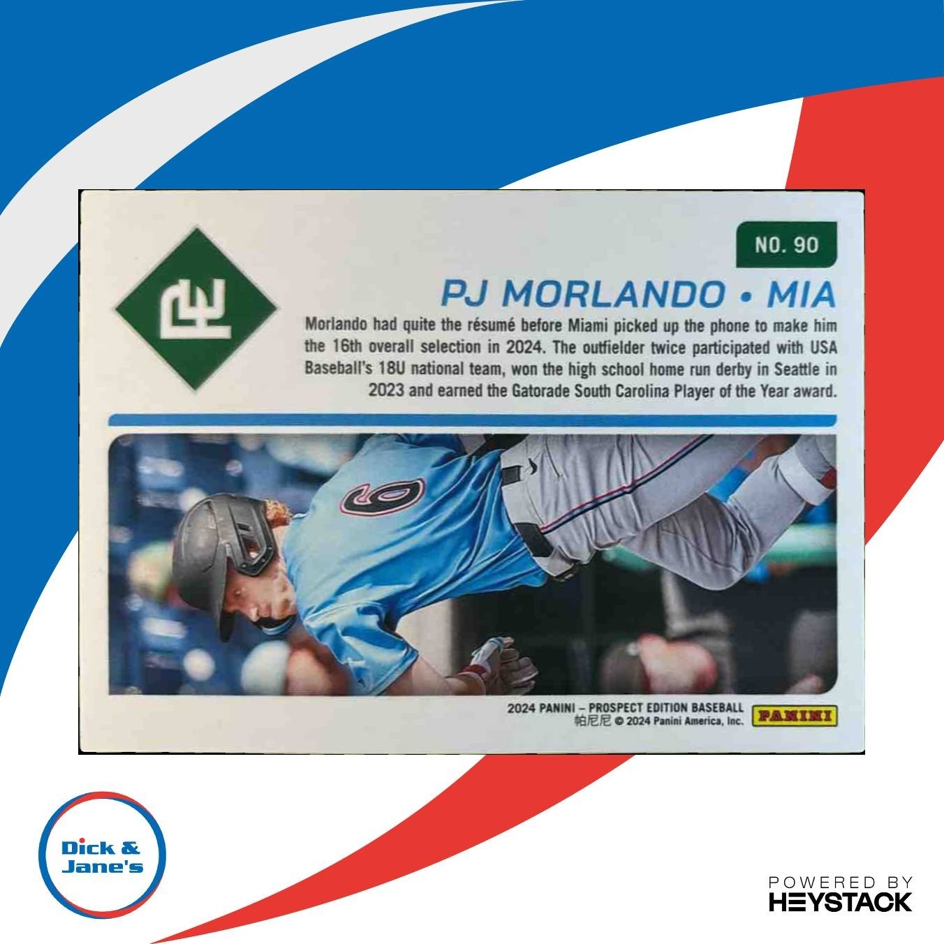2024 Panini Prospect Edition PJ Morlando Ticket Green /99 #90 Miami Marlins - Sports Cards