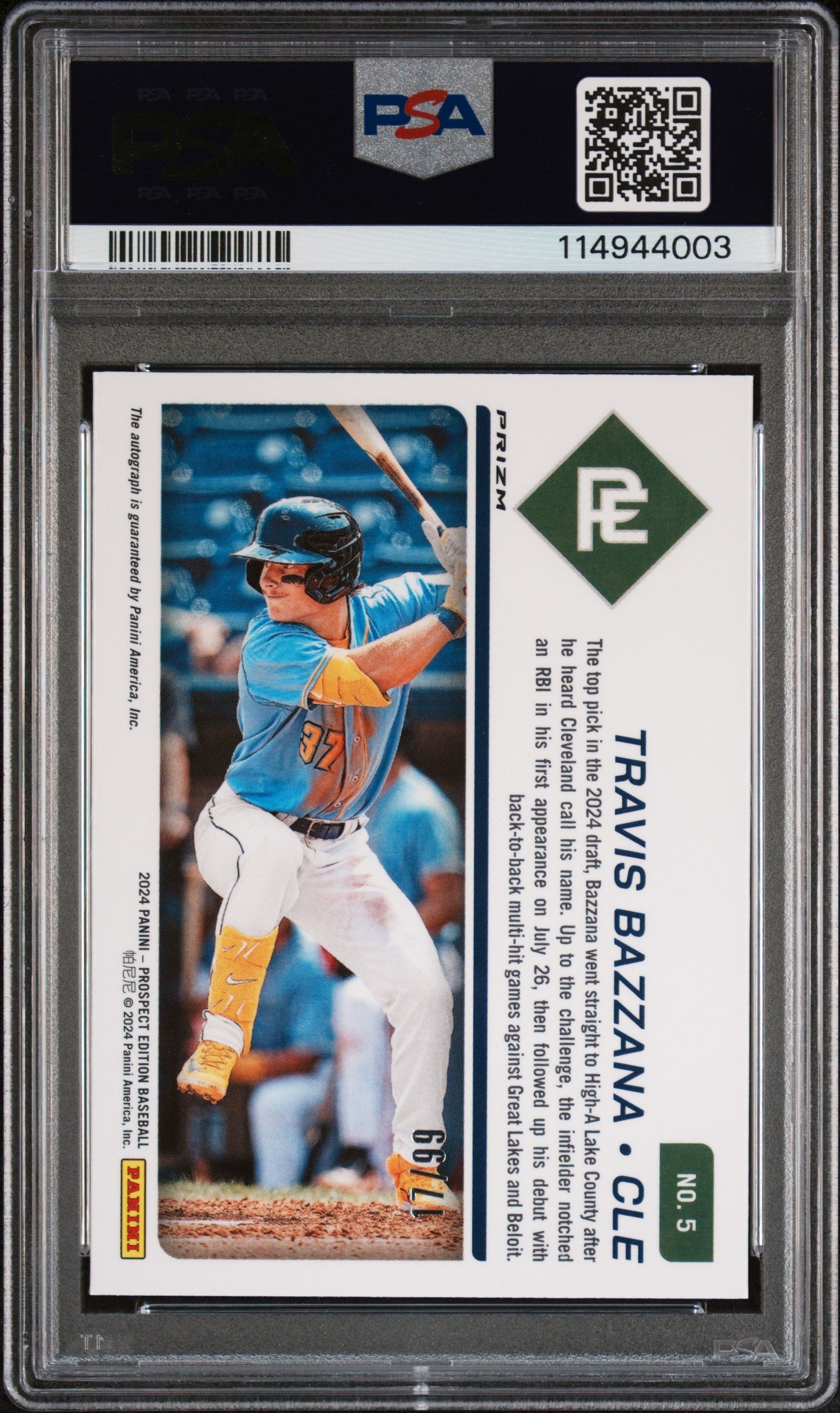 2024 Panini Prospect Edition Prospect Ticket Travis Bazzana SIG Red Power PSA 10 Graded Sports Cards