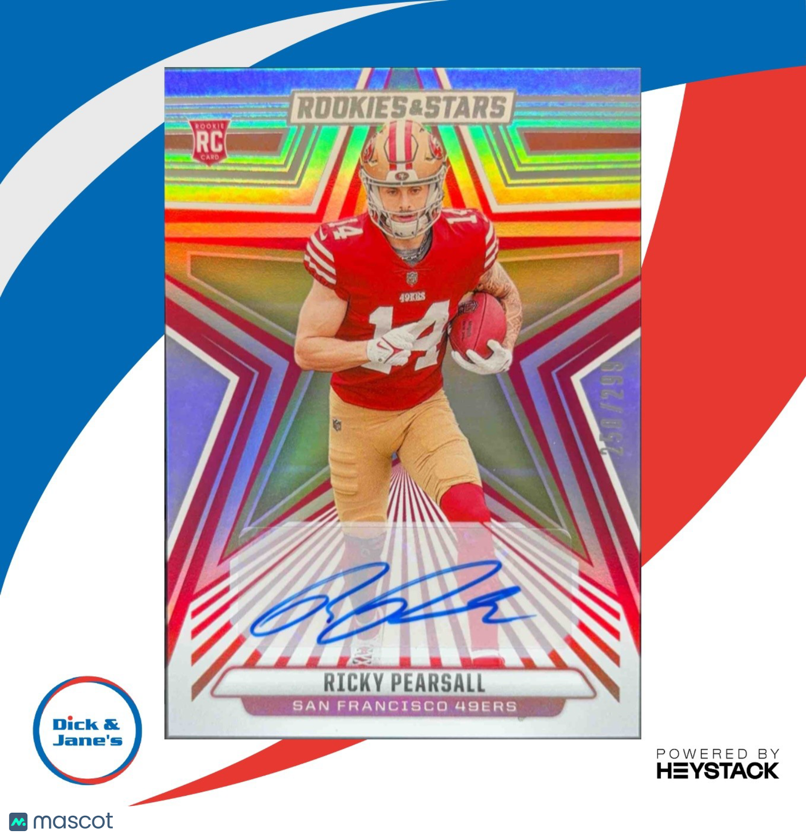 2024 Panini Rookies & Stars Ricky Pearsall Signatures 250/299 #184 RC Auto - Sports Cards