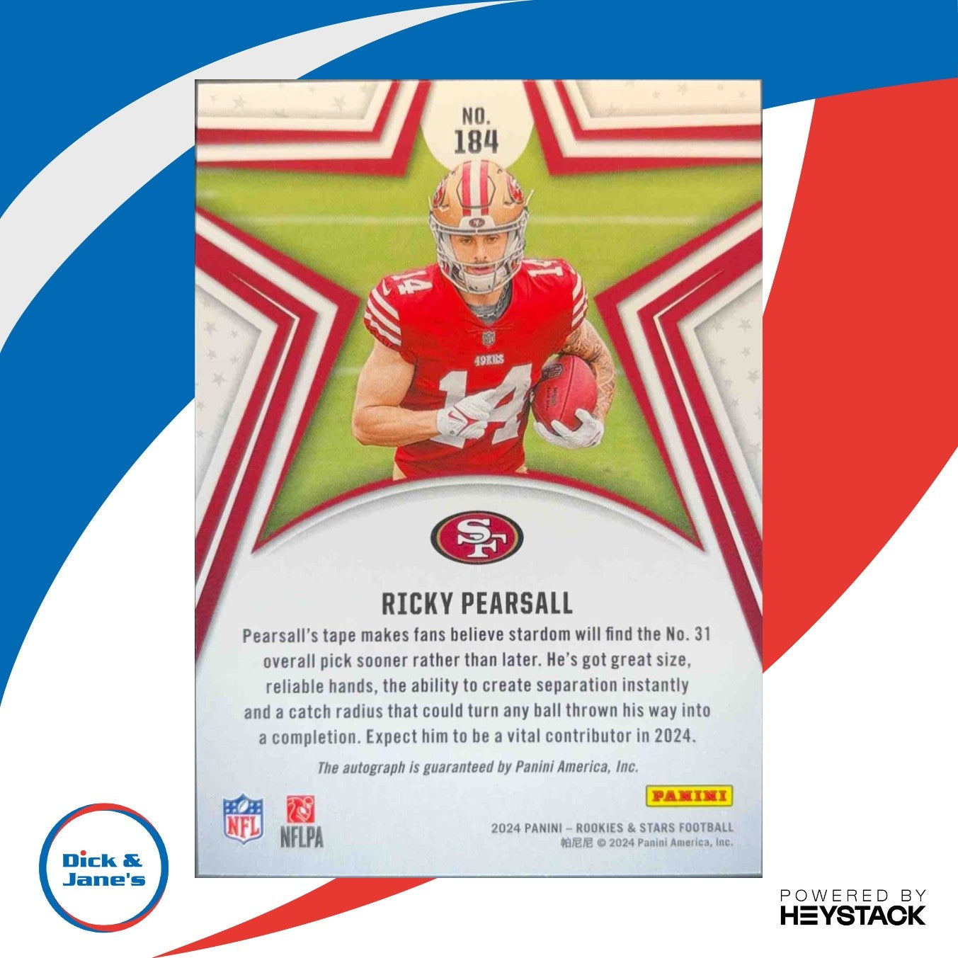2024 Panini Rookies & Stars Ricky Pearsall Signatures 250/299 #184 RC Auto - Sports Cards