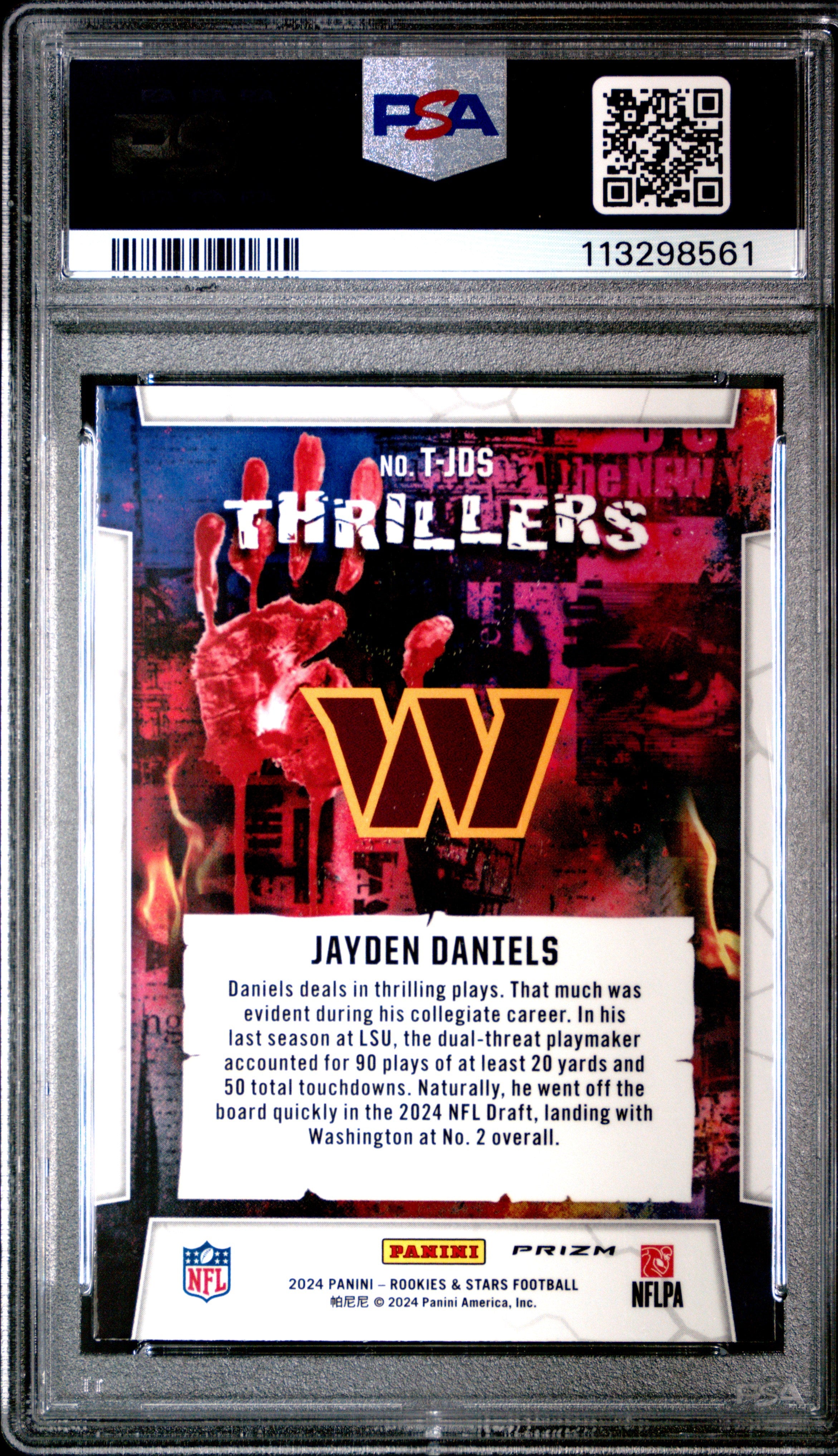 2024 Panini Rookies & Stars Thrillers Jayden Daniels PSA 10 GEM MINT Commanders - Graded Sports Cards