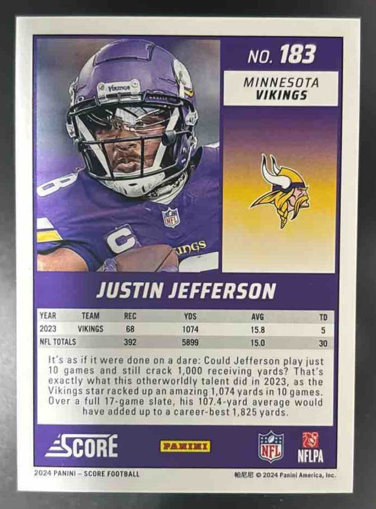 2024 Panini Score Justin Jefferson Spokes /180 #183 Minnesota Vikings - Sports Cards