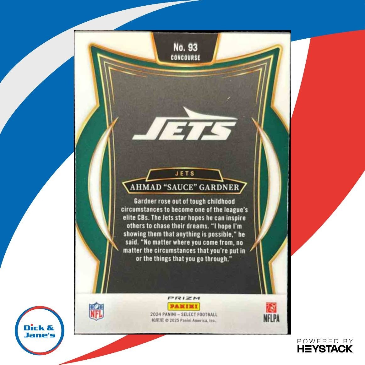 2024 Panini Select Ahmad ’Sauce’ Gardner Zebra Prizm Shock #93 New York Jets - Sports Cards