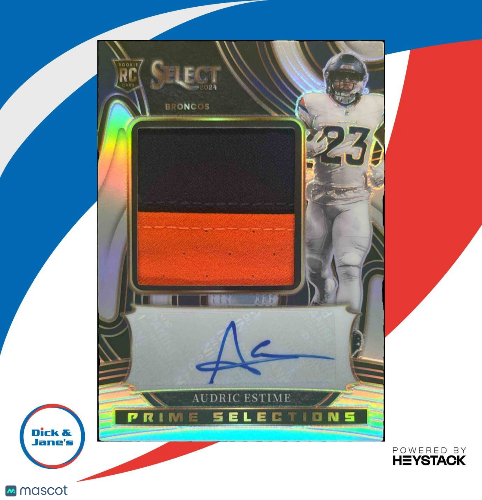 2024 Panini Select Audric Estime Prime Selections Patch Auto /99 MEM RC Broncos - Sports Cards