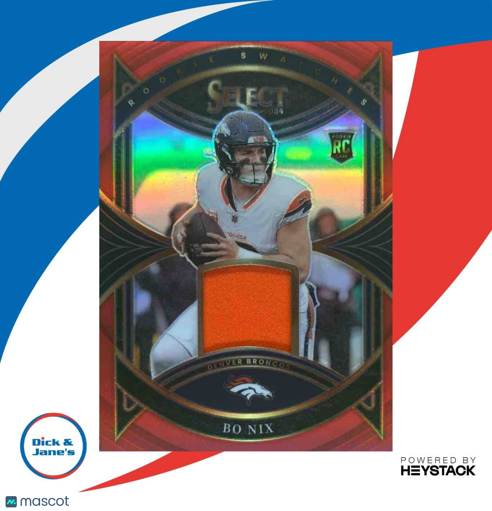 2024 Panini Select Bo Nix Rookie Swatches Red Prizm MEM RC Denver Broncos - Sports Cards