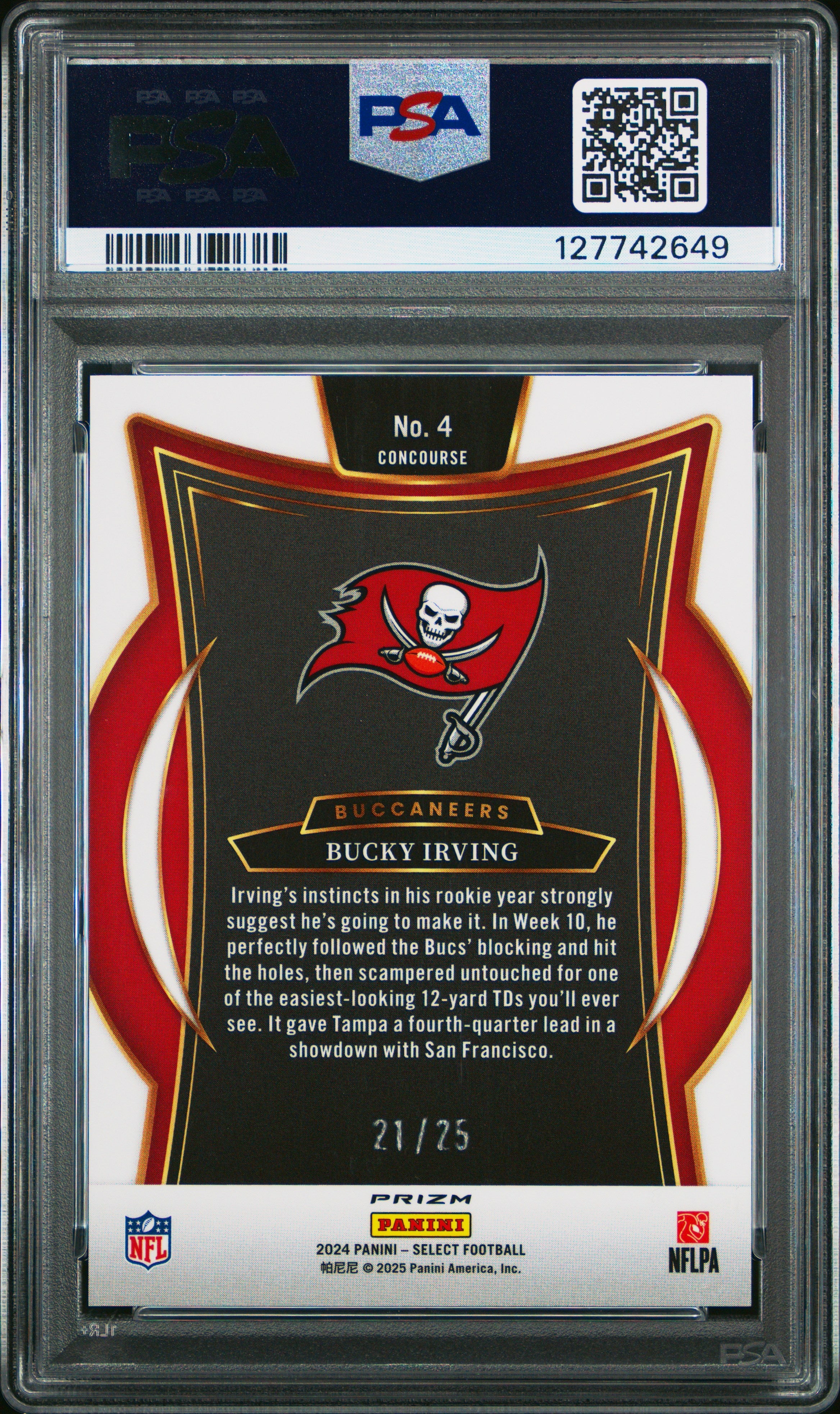 2024 Panini Select Bucky Irving Tie Dye Prizm /25 Rookie PSA 9 MINT Buccaneers - Graded Sports Cards