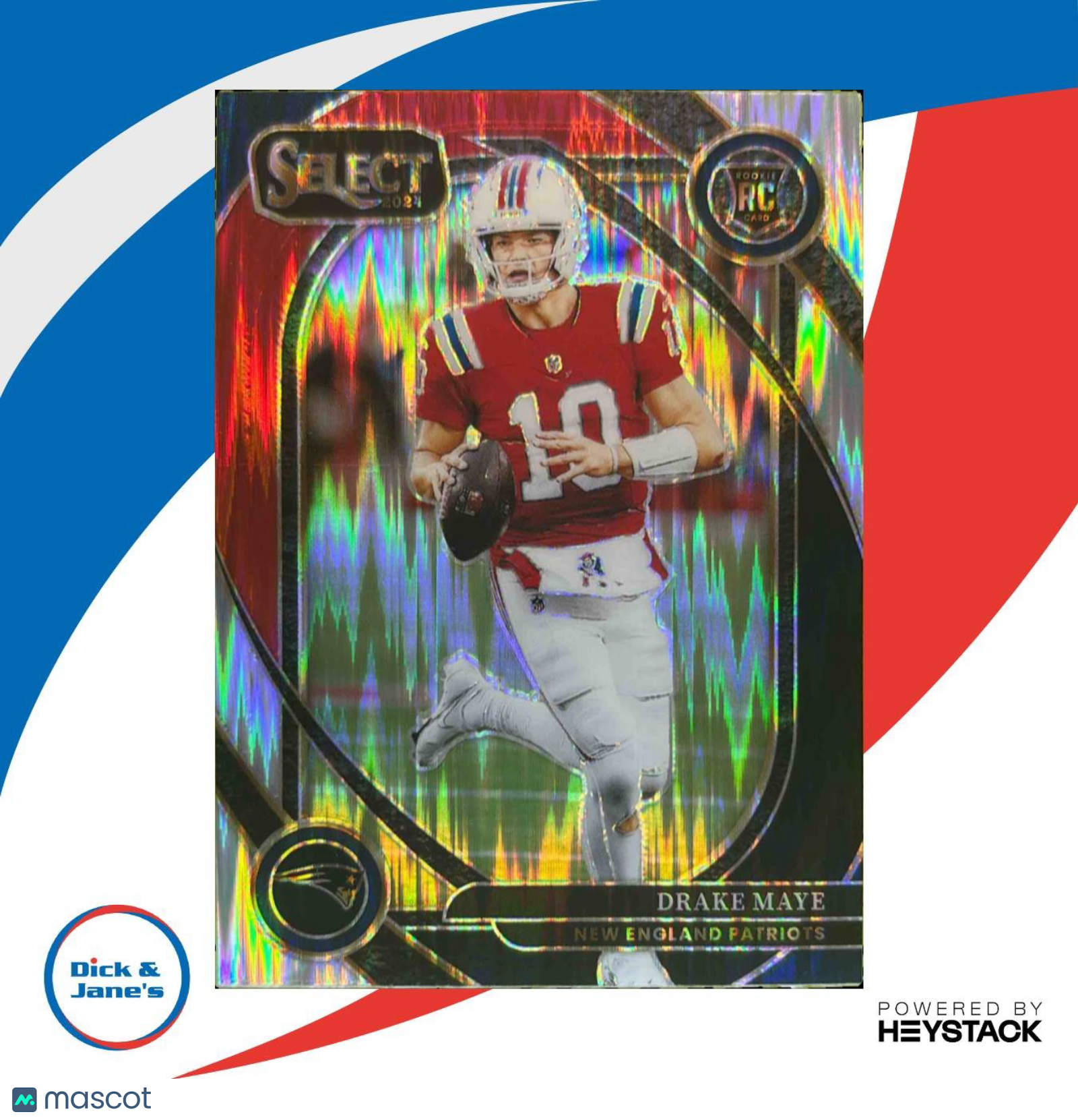 2024 Panini Select Drake Maye Club Red and Blue Prizm Shock #218 RC New England - Sports Cards