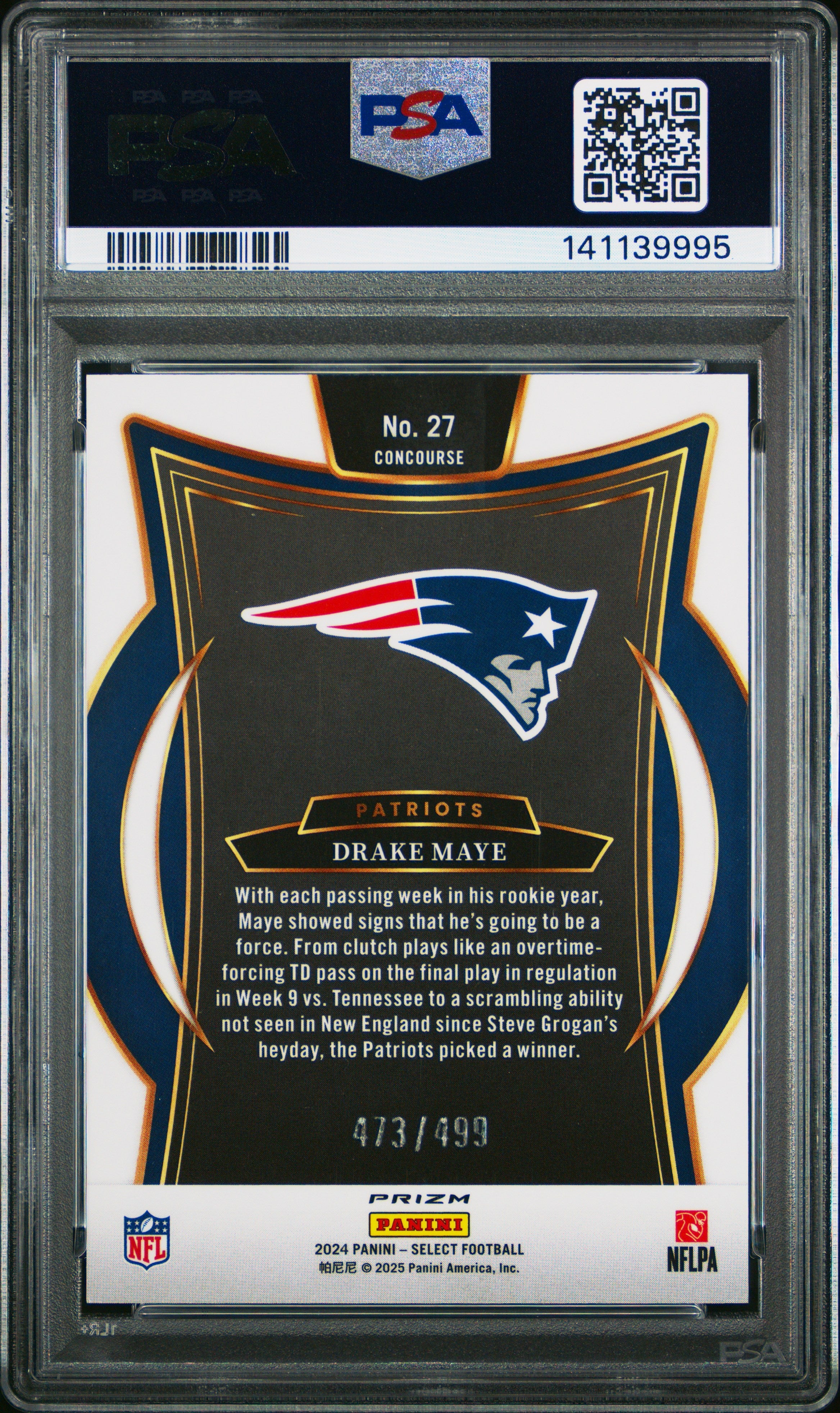 2024 Panini Select Drake Maye Orange Shock 473/499 Rookie #27 PSA 10 GEM MINT - Graded Sports Cards