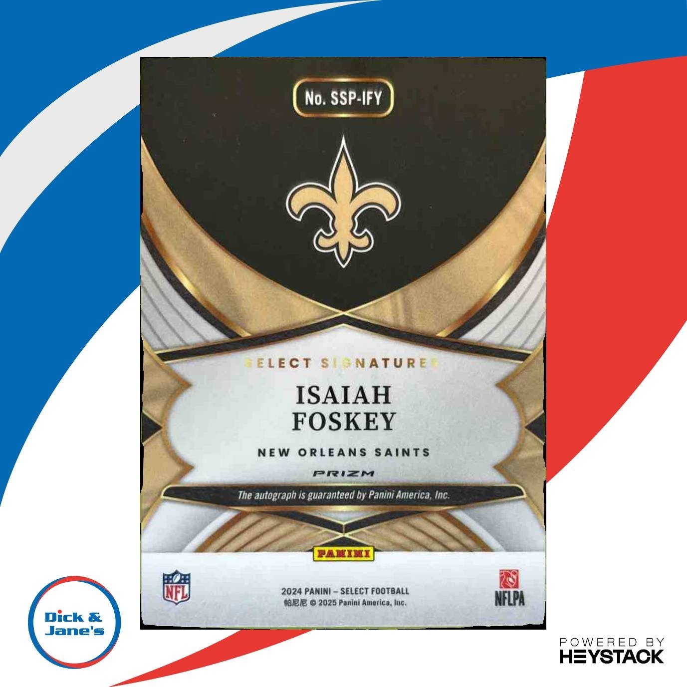 2024 Panini Select Isaiah Foskey Signatures #SSP-IFY Auto New Orleans Saints - Sports Cards