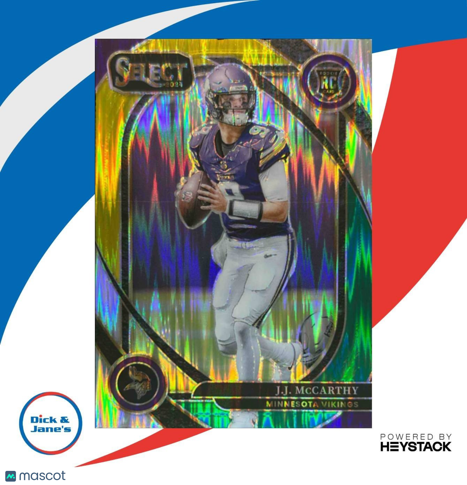 2024 Panini Select J.J. McCarthy Green and Yellow Prizm Shock #246 RC Vikings - Sports Cards