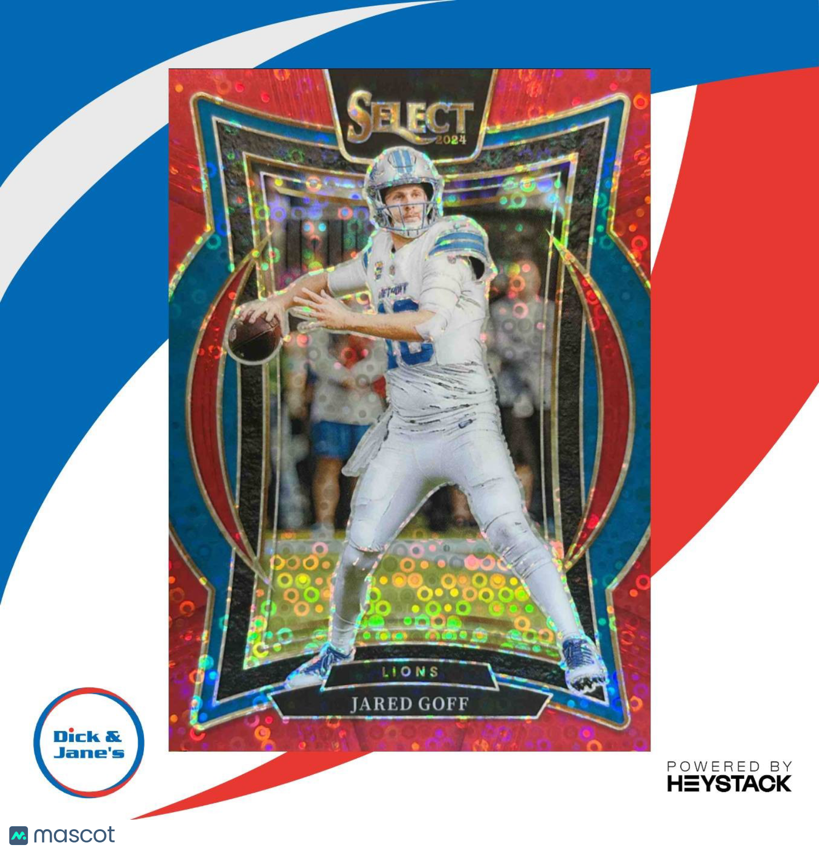 2024 Panini Select Jared Goff Concourse Red Disco Prizm 27/49 #36 Detroit Lions - Sports Cards