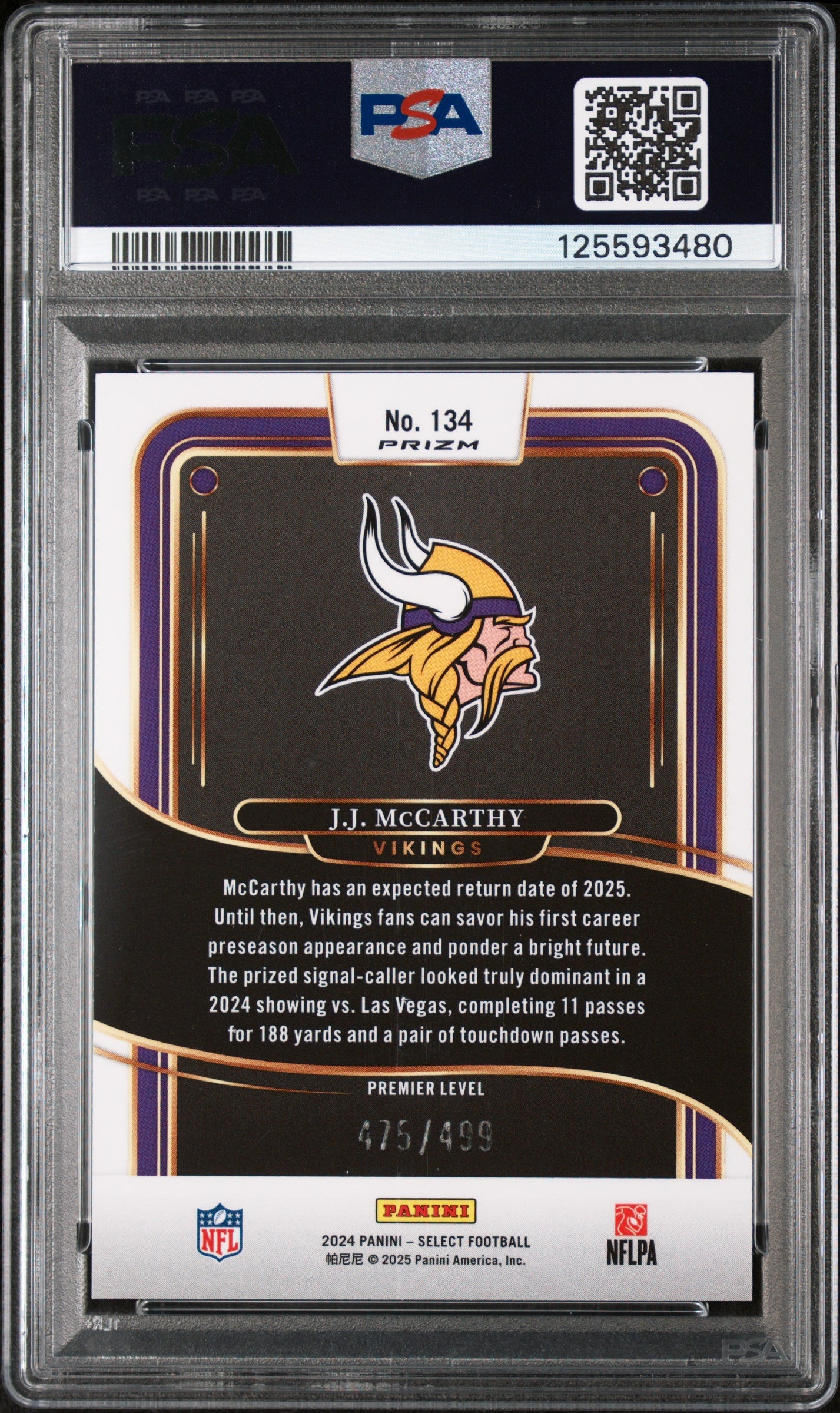 2024 Panini Select JJ Mccarthy Neon Green Shock /499 #134 PSA 9 - Graded Sports Cards