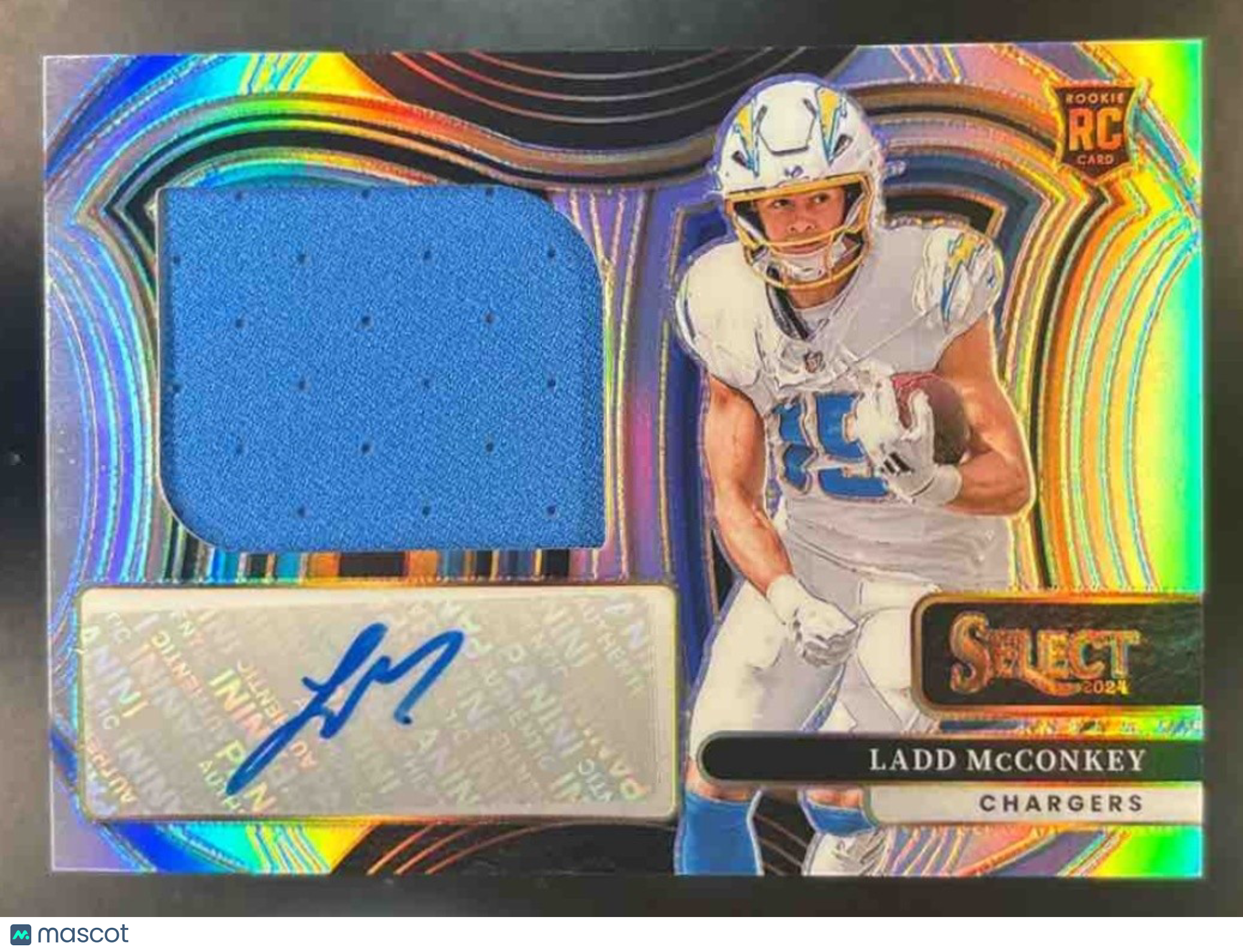 2024 Panini Select Ladd McConkey Jumbo Patch Auto /99 MEM RC Auto Chargers - Sports Cards
