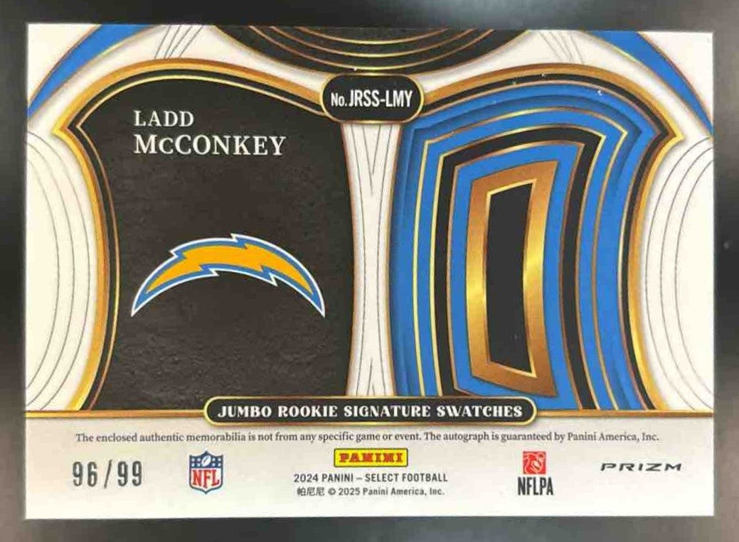2024 Panini Select Ladd McConkey Jumbo Patch Auto /99 MEM RC Auto Chargers - Sports Cards