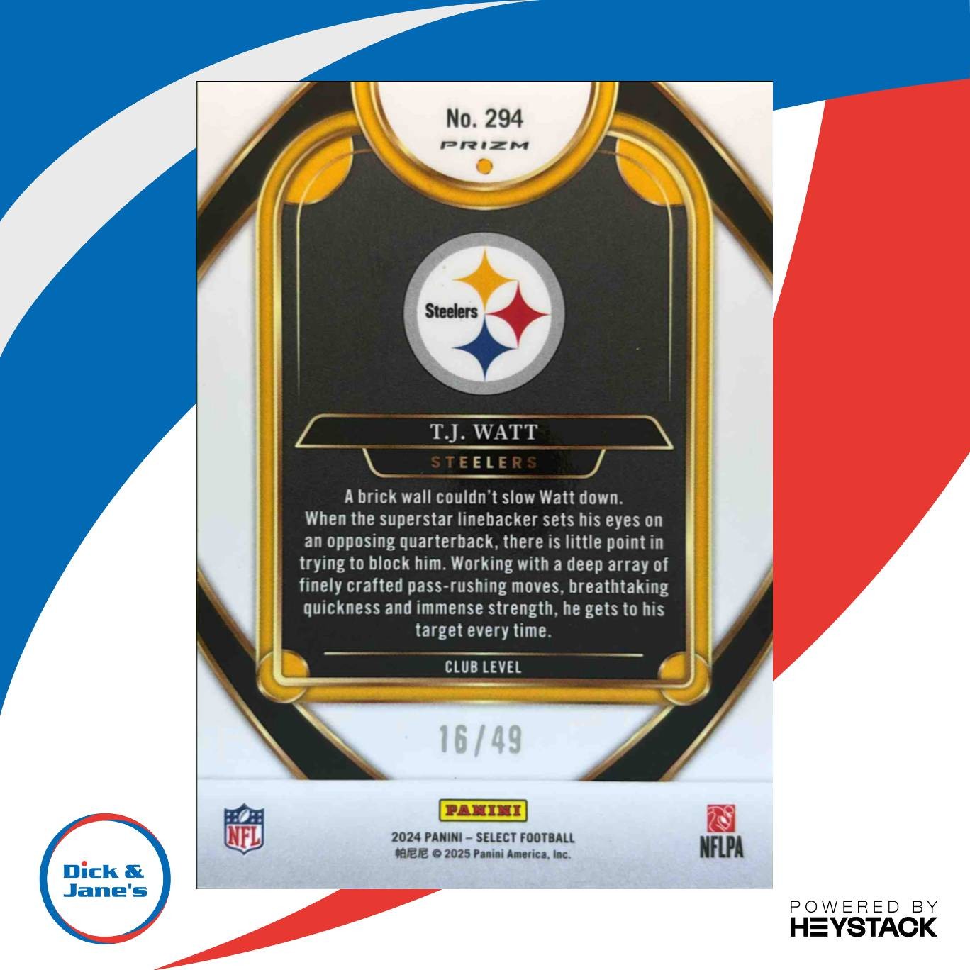 2024 Panini Select T.J. Watt Club Red Disco Prizm 16/49 #294 Pittsburgh Steelers - Sports Cards