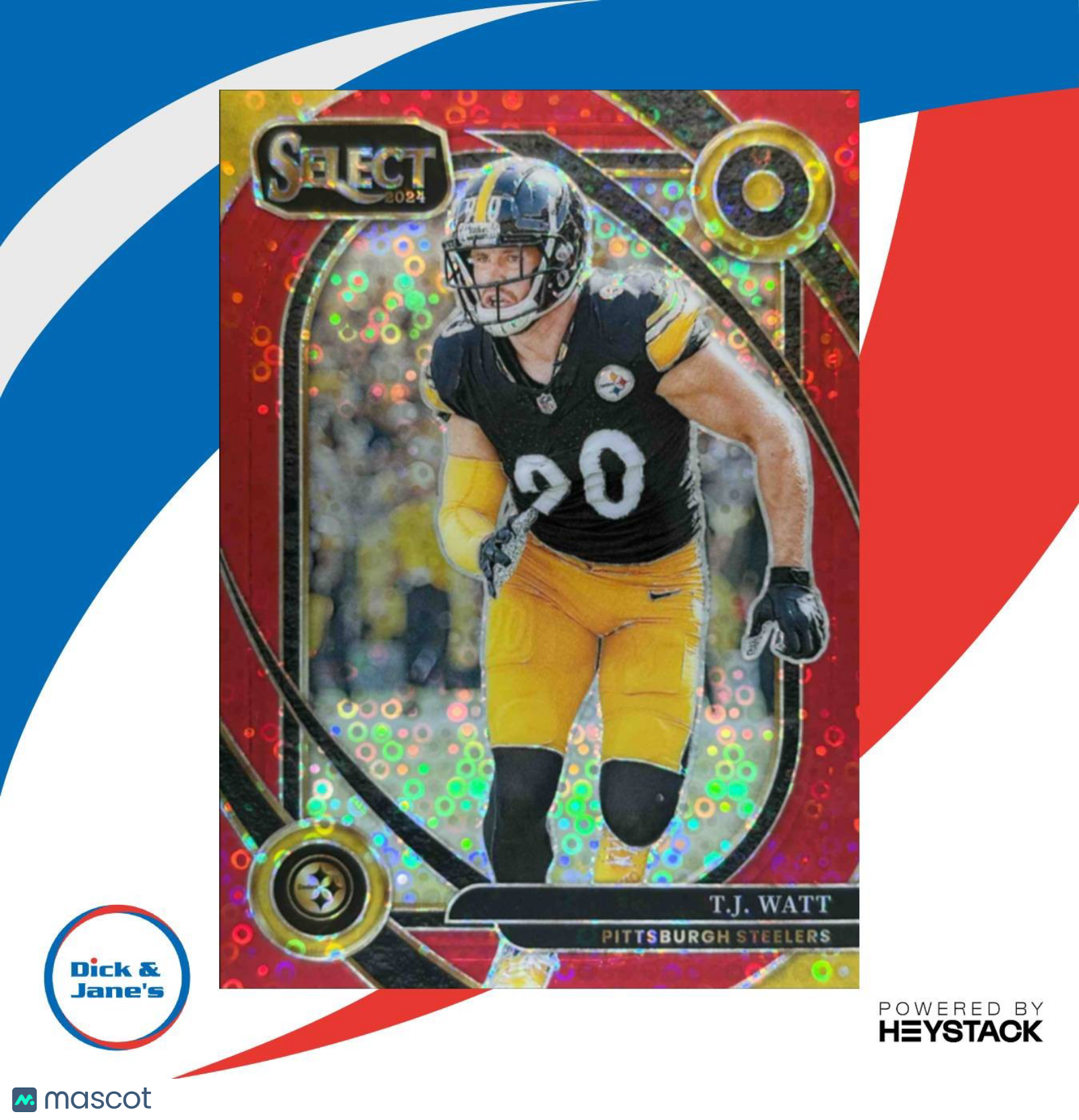 2024 Panini Select T.J. Watt Club Red Disco Prizm 16/49 #294 Pittsburgh Steelers - Sports Cards