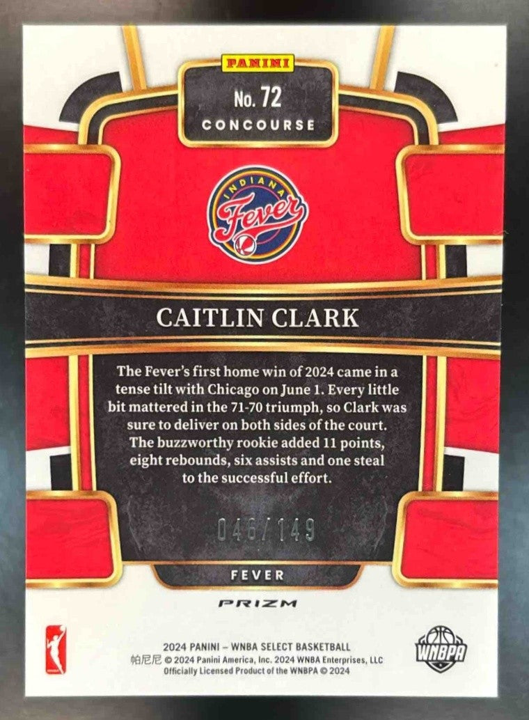 2024 Panini Select WNBA Caitlin Clark Purple Ice Prizm /149 #72 RC Indiana Fever - Sports Cards