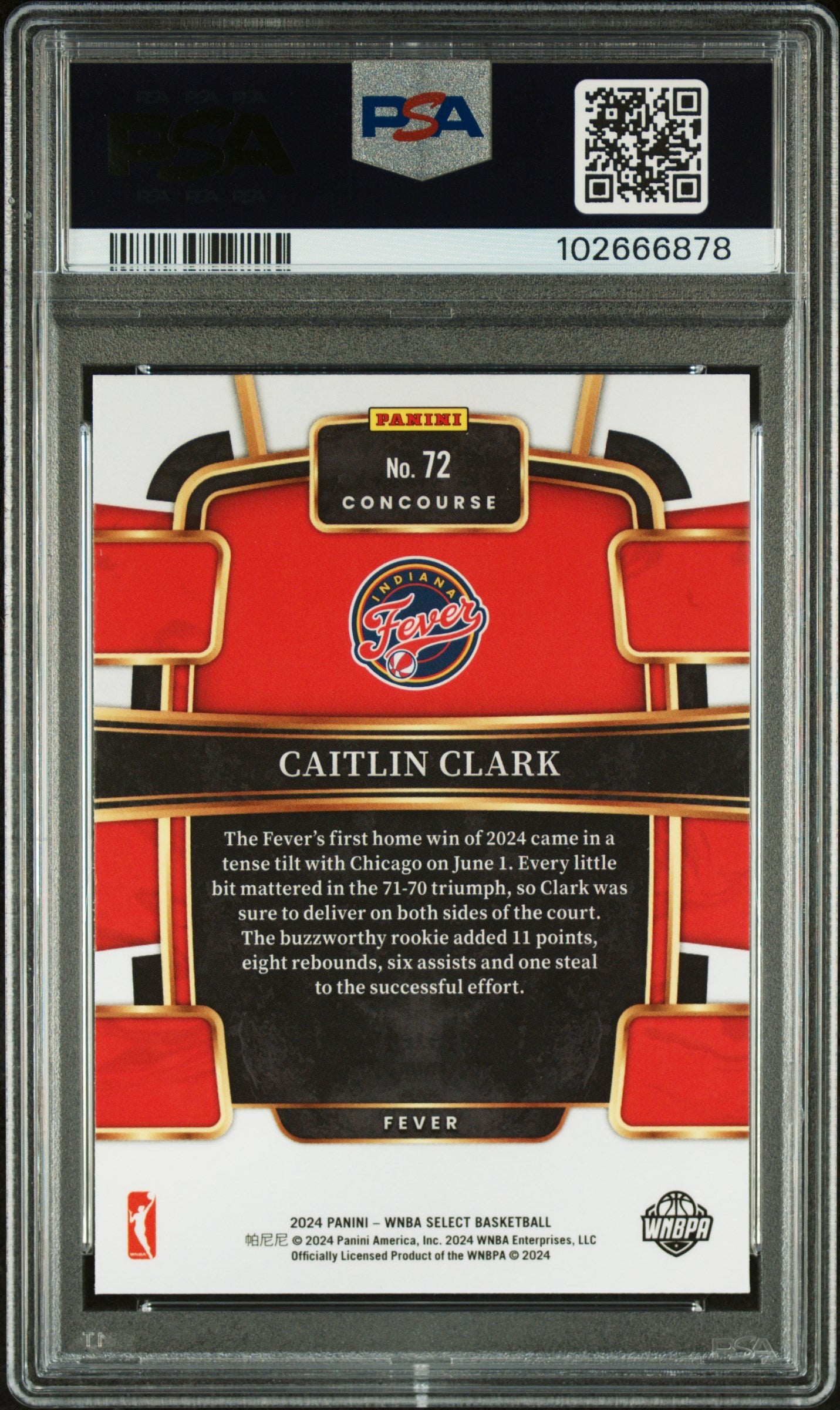 2024 Panini Select WNBA Caitlin Clark Rookie #72 PSA 10 GEM MINT Indiana Fever Graded Sports Cards