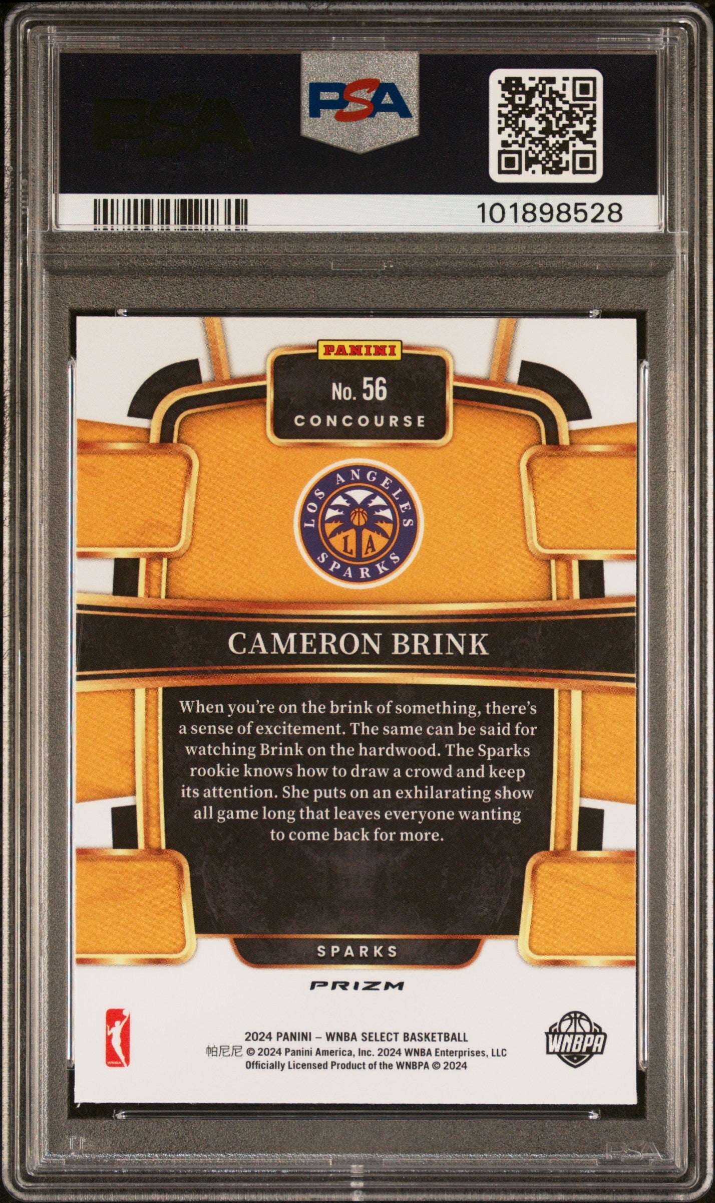 2024 Panini Select WNBA Cameron Brink Silver Flash Rookie #56 PSA 10 LA Sparks Graded Sports Cards