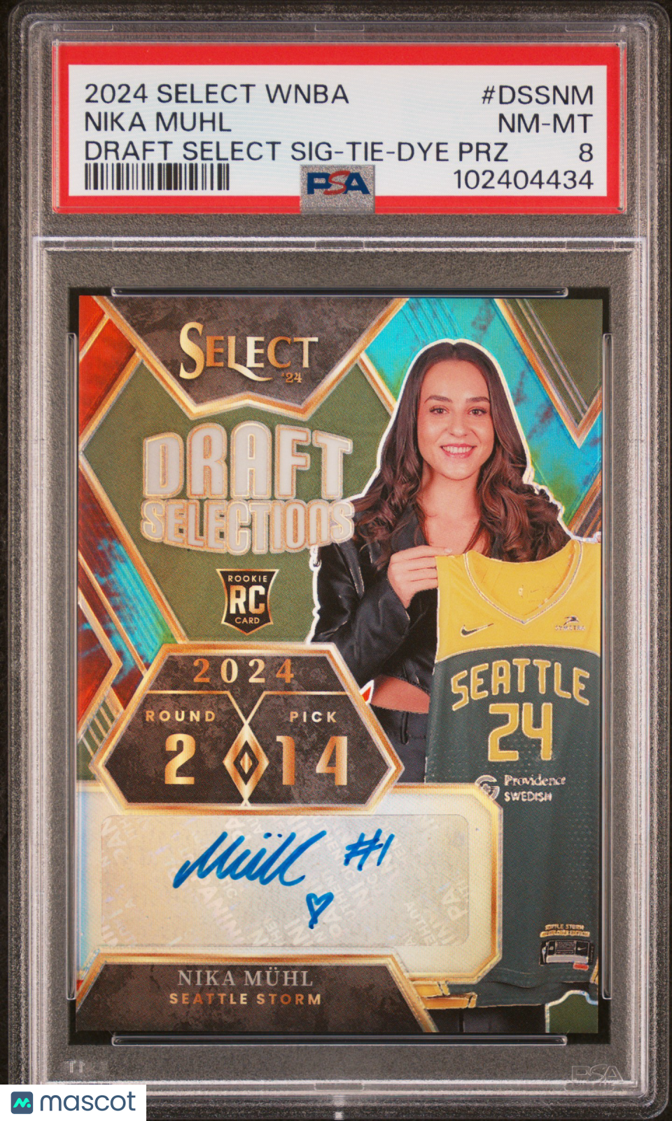 2024 Panini Select WNBA Draft Selections Signatures Nika Muhl Tie Dye PRZ PSA 8 - Graded Sports Cards