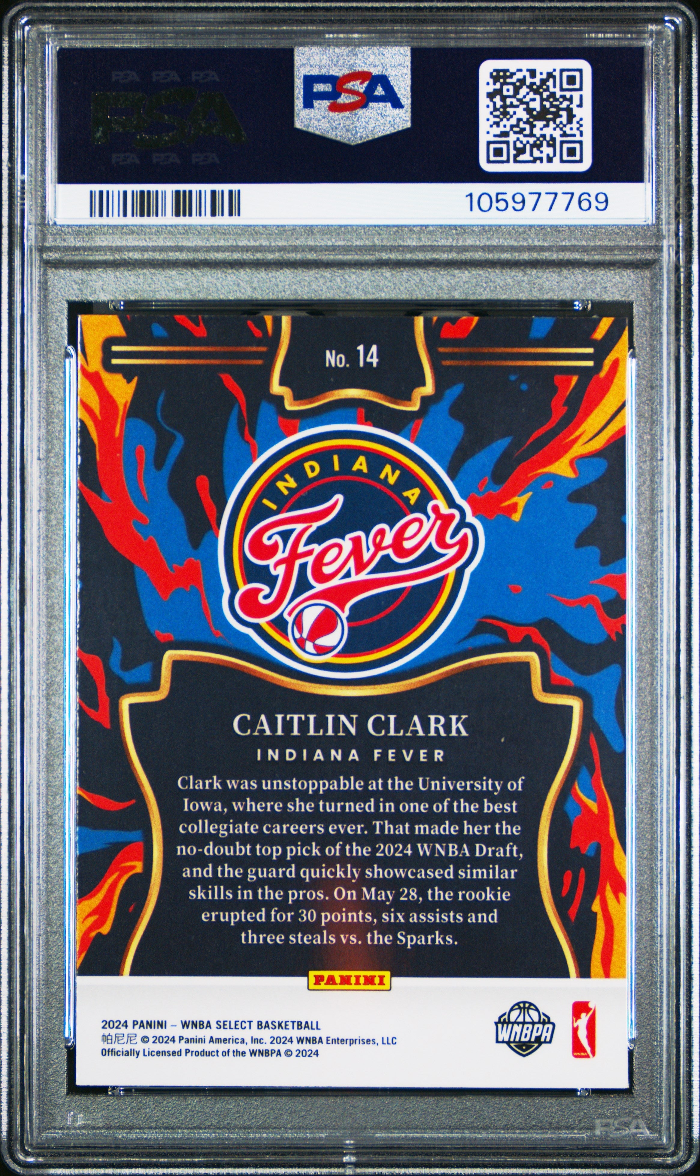 2024 Panini Select WNBA EN Fuego Caitlin Clark #14 PSA 10 Indiana Fever - Graded Sports Cards