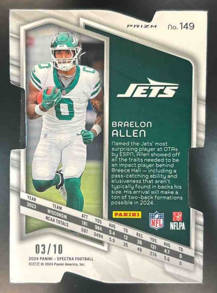 2024 Panini Spectra Braelon Allen Universal Die Cut /10 #149 RC New York Jets - Sports Cards