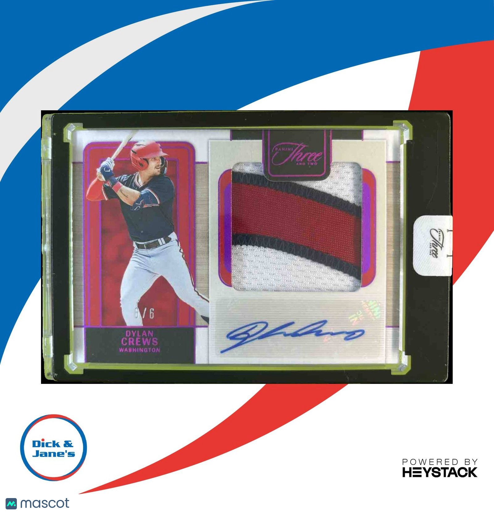 2024 Panini Three and Two Dylan Crews Patch Auto Red FOTL 6/6 Auto Nationals - Sports Cards