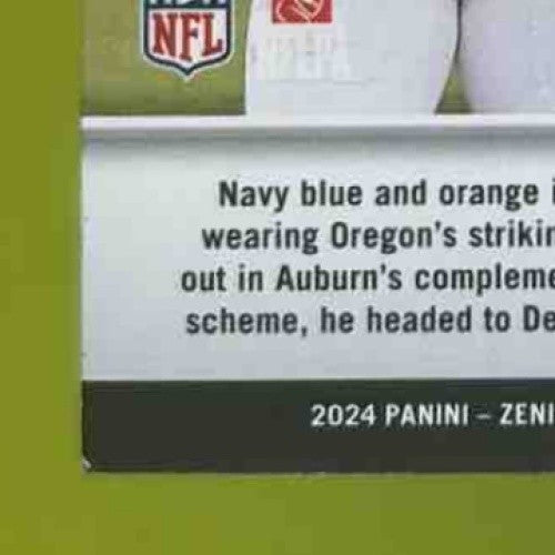 2024 Panini Zenith Bo Nix Z-Jersey #ZJ-4 MEM RC Denver Broncos - Sports Cards