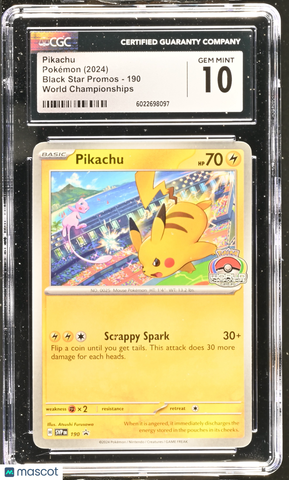 2024 Pokemon Black Star Promos World Championships Pikachu #190 CGC 10 GEM MINT - Graded TCG/CCG