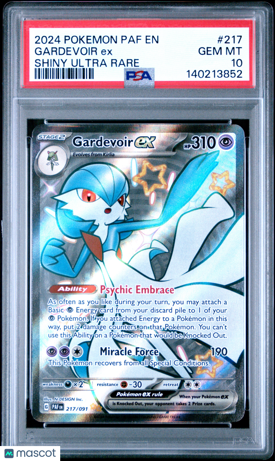 2024 Pokemon Paf EN-Paldean Fates Gardevoir EX #217 Shiny Ultra Rare PSA 10 - Graded TCG/CCG