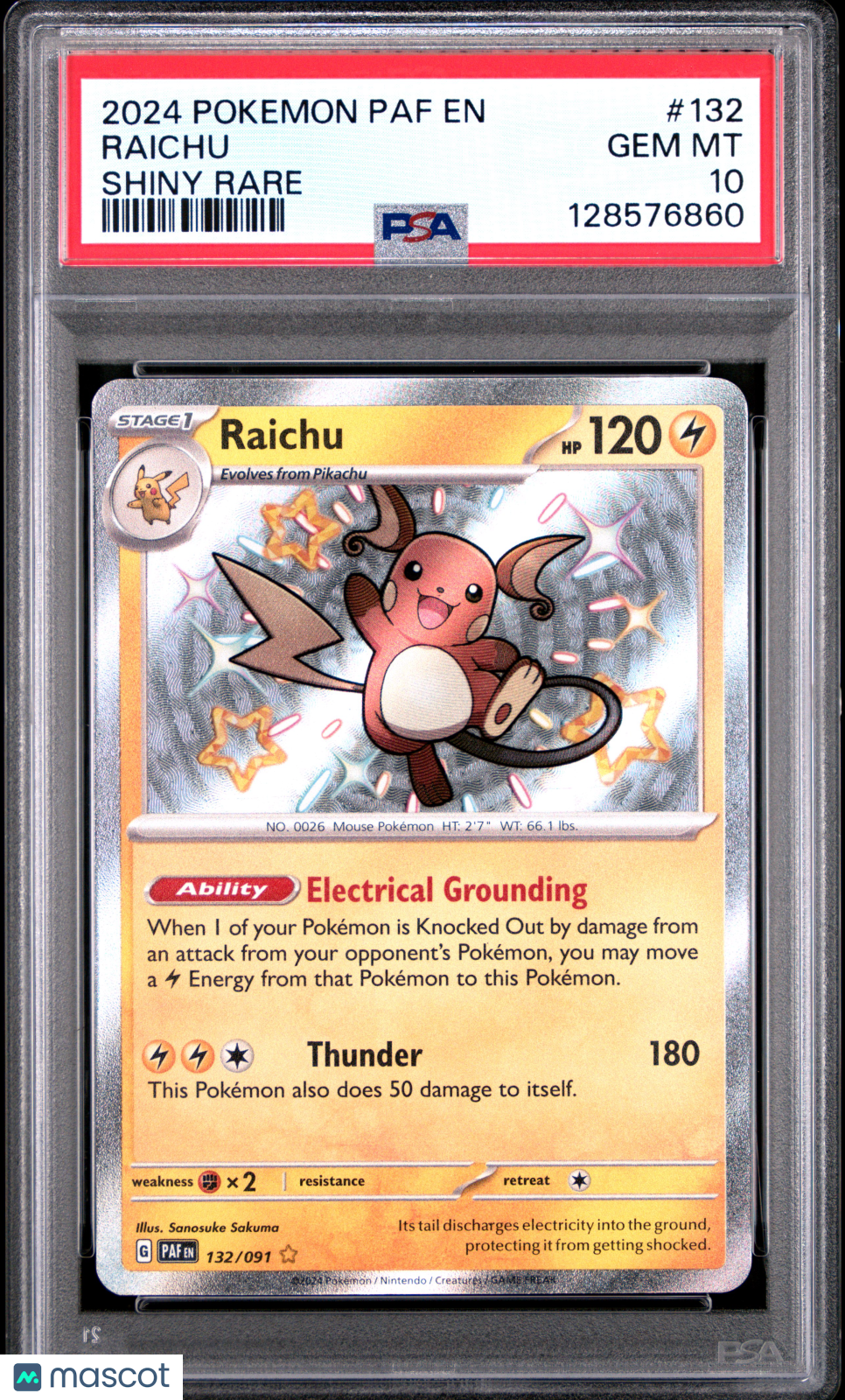 2024 Pokemon Paf EN-Paldean Fates Raichu #132 Shiny Rare PSA 10 GEM MINT - Graded TCG/CCG