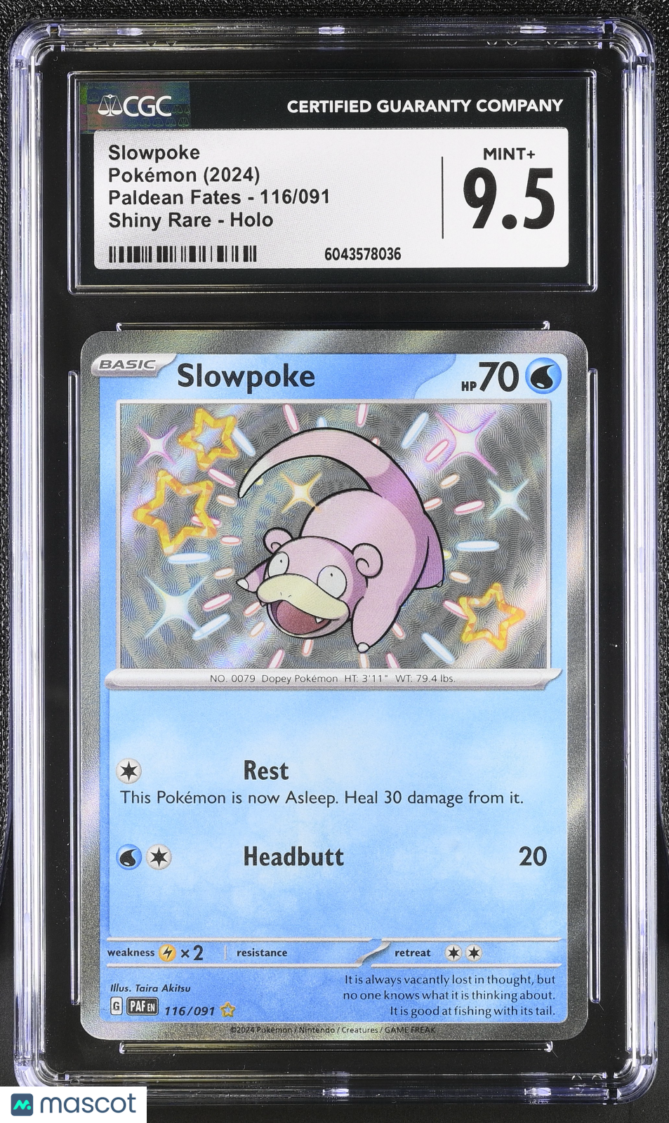 2024 Pokemon Paldean Fates Slowpoke #116 Shiny Rare CGC 9.5 MINT - Graded TCG/CCG