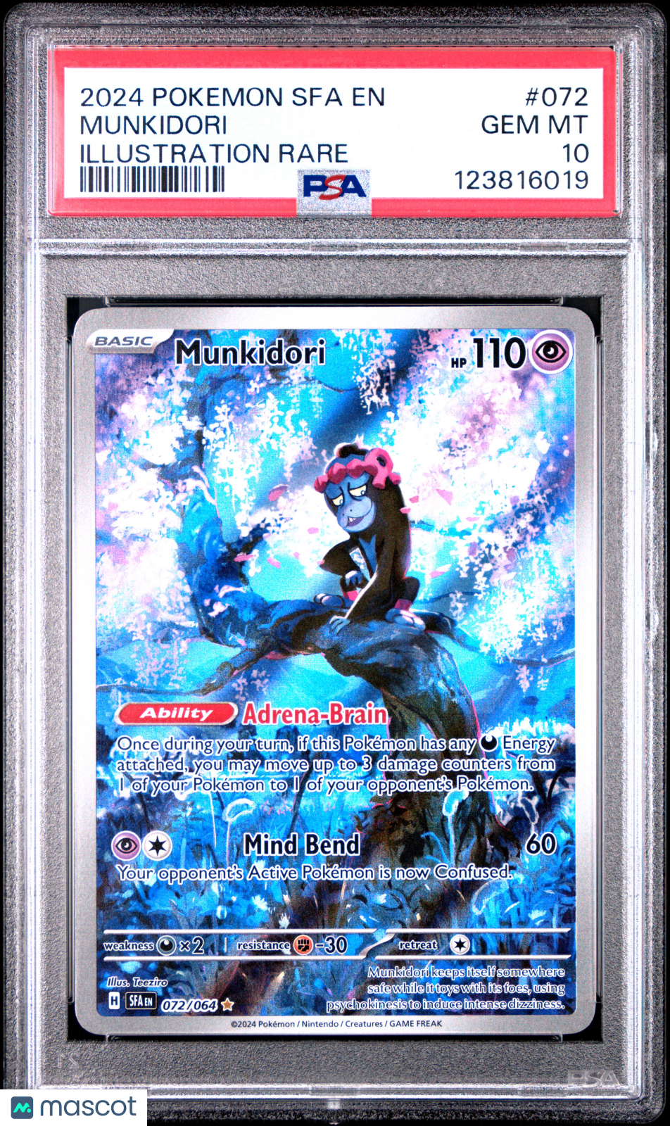 2024 Pokemon Shrouded Fable Munkidori #072 Illustration Rare PSA 10 GEM MINT - Graded TCG/CCG