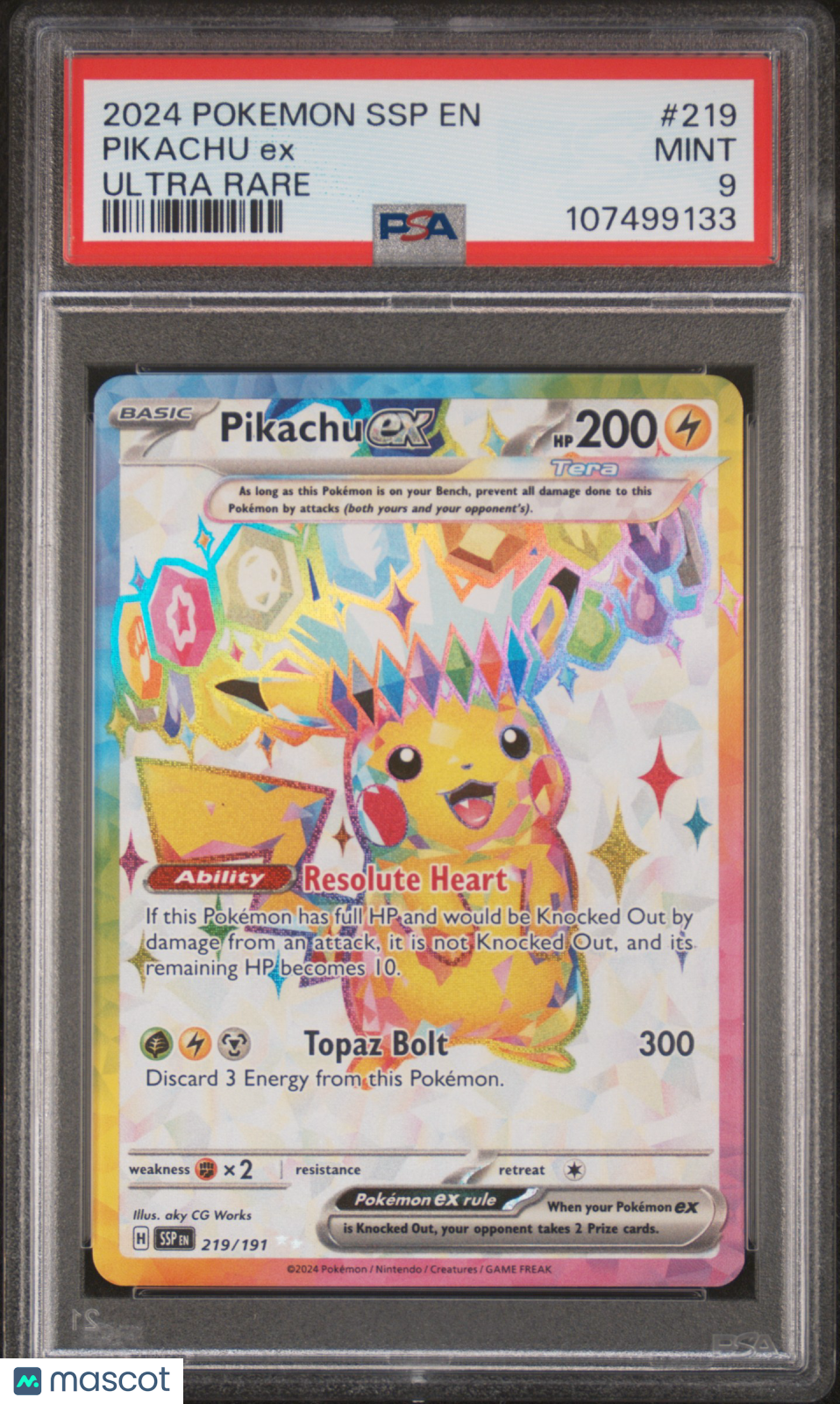2024 Pokemon SSP EN-Surging Sparks Pikachu EX #219 Ultra Rare PSA 9 - Graded TCG/CCG