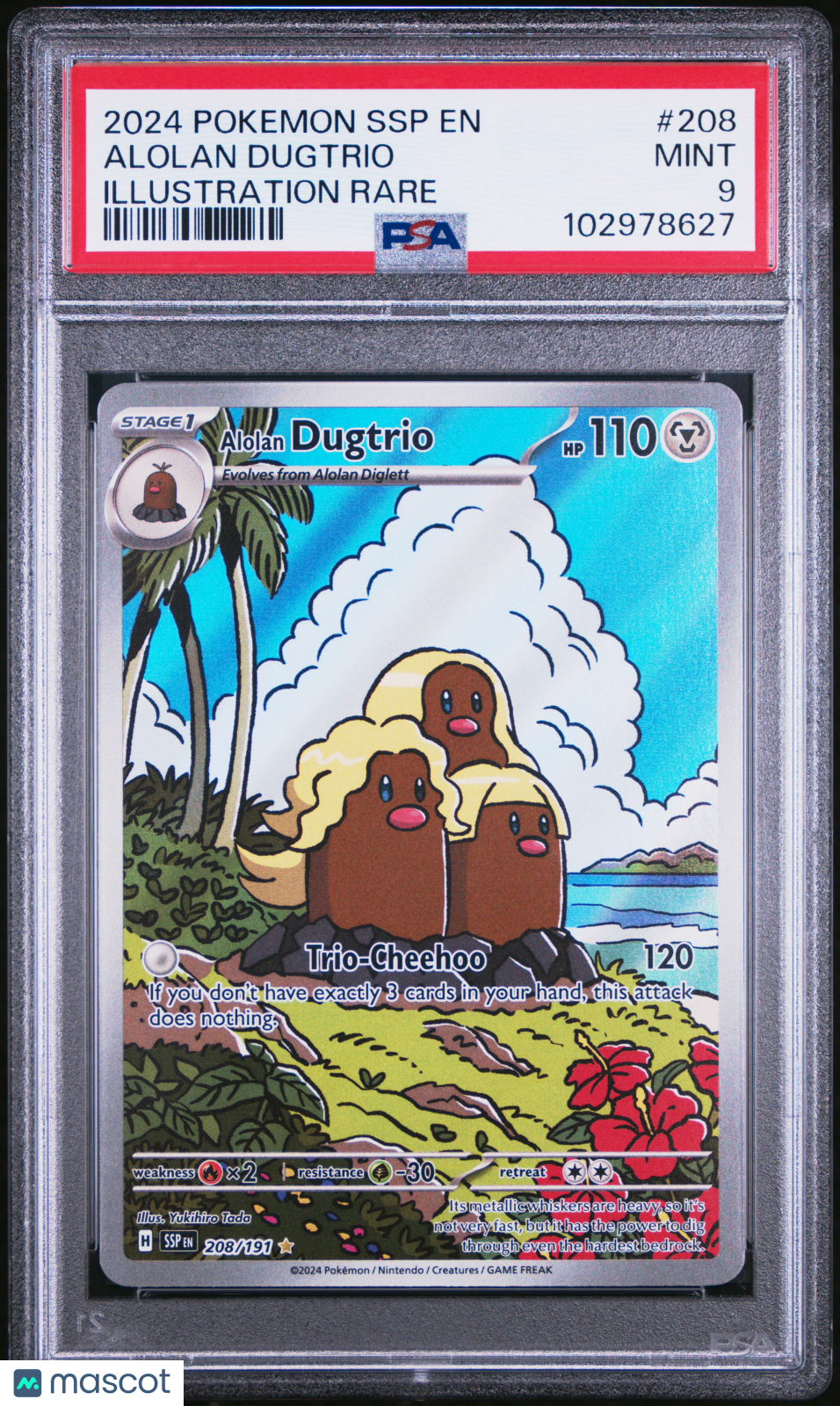 2024 Pokemon Surging Sparks Alolan Dugtrio #208 Illustration Rare PSA 9 MINT - Graded TCG/CCG