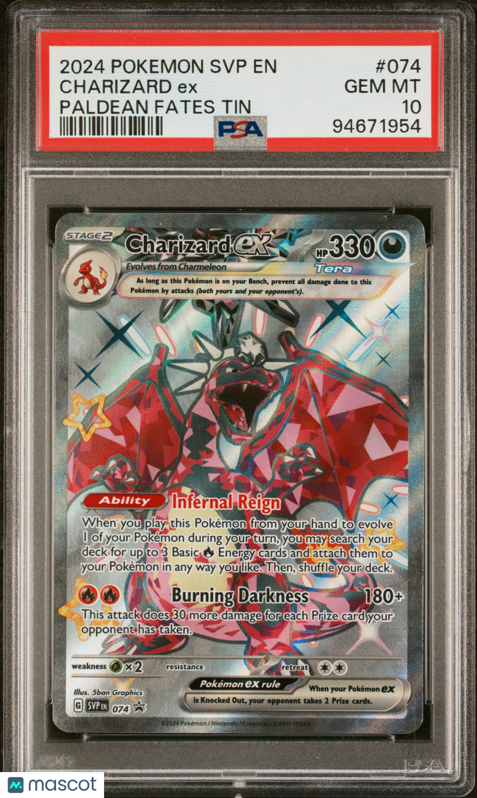 2024 Pokemon SV Black Star Promo Charizard EX #074 Paldean Fates Tin PSA 10 GEM - Graded TCG/CCG
