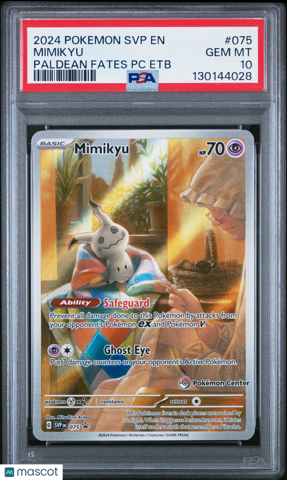 2024 Pokemon SV Black Star Promo Mimikyu #075 Paldean Fates PC ETB PSA 10 GEM - Graded TCG/CCG