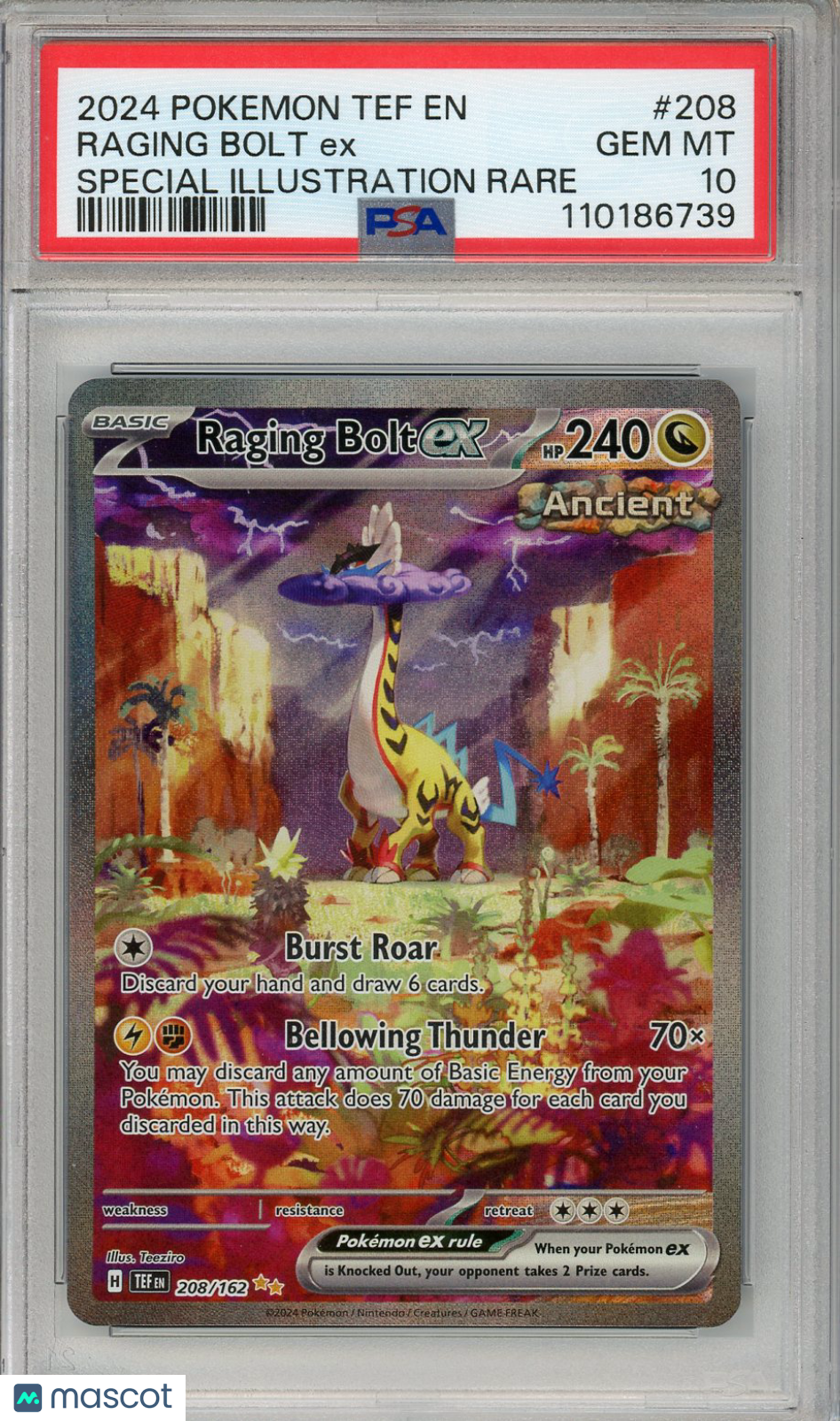 2024 Pokemon TEF Raging Bolt EX #208 Special Illustration Rare PSA 10 - Graded TCG/CCG