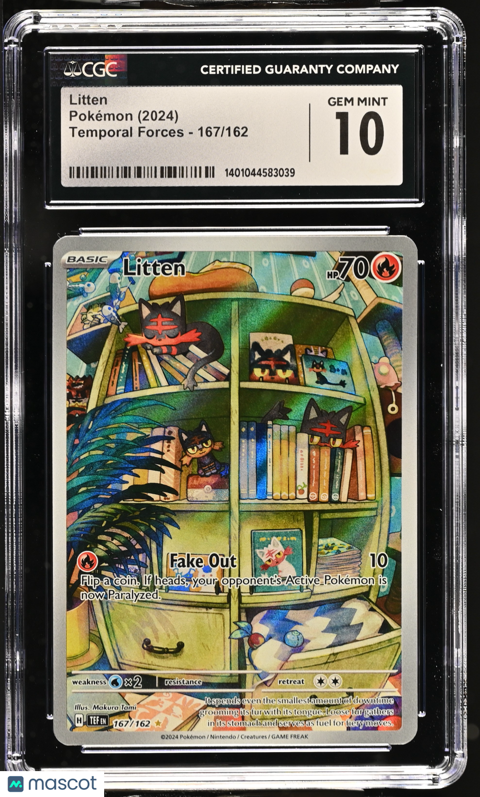 2024 Pokemon Temporal Forces Litten #167/162 Illustration Rare CGC 10 GEM MINT - Graded TCG/CCG