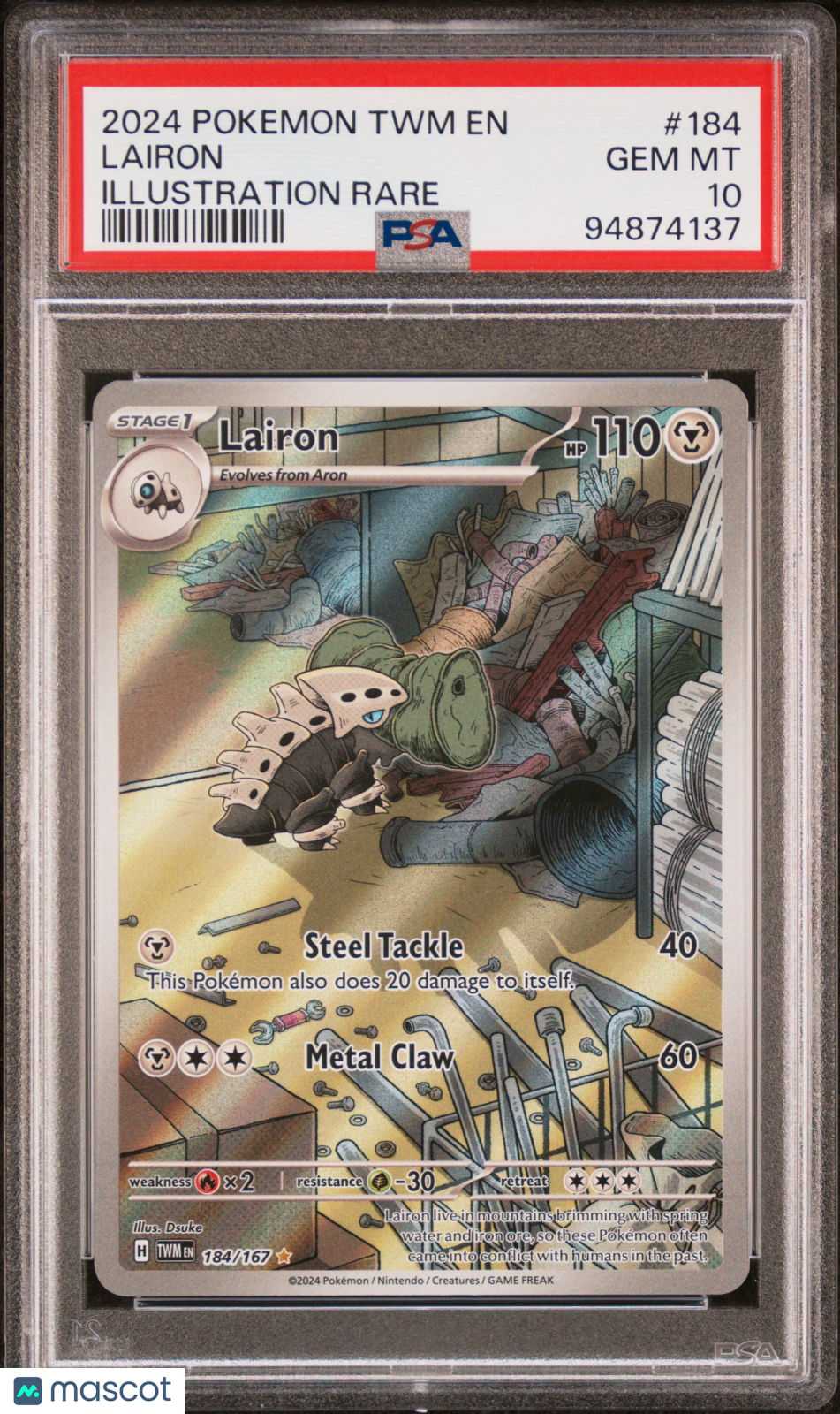 2024 Pokemon Twilight Masquerade Lairon #184 Illustration Rare PSA 10 GEM MINT - Graded TCG/CCG