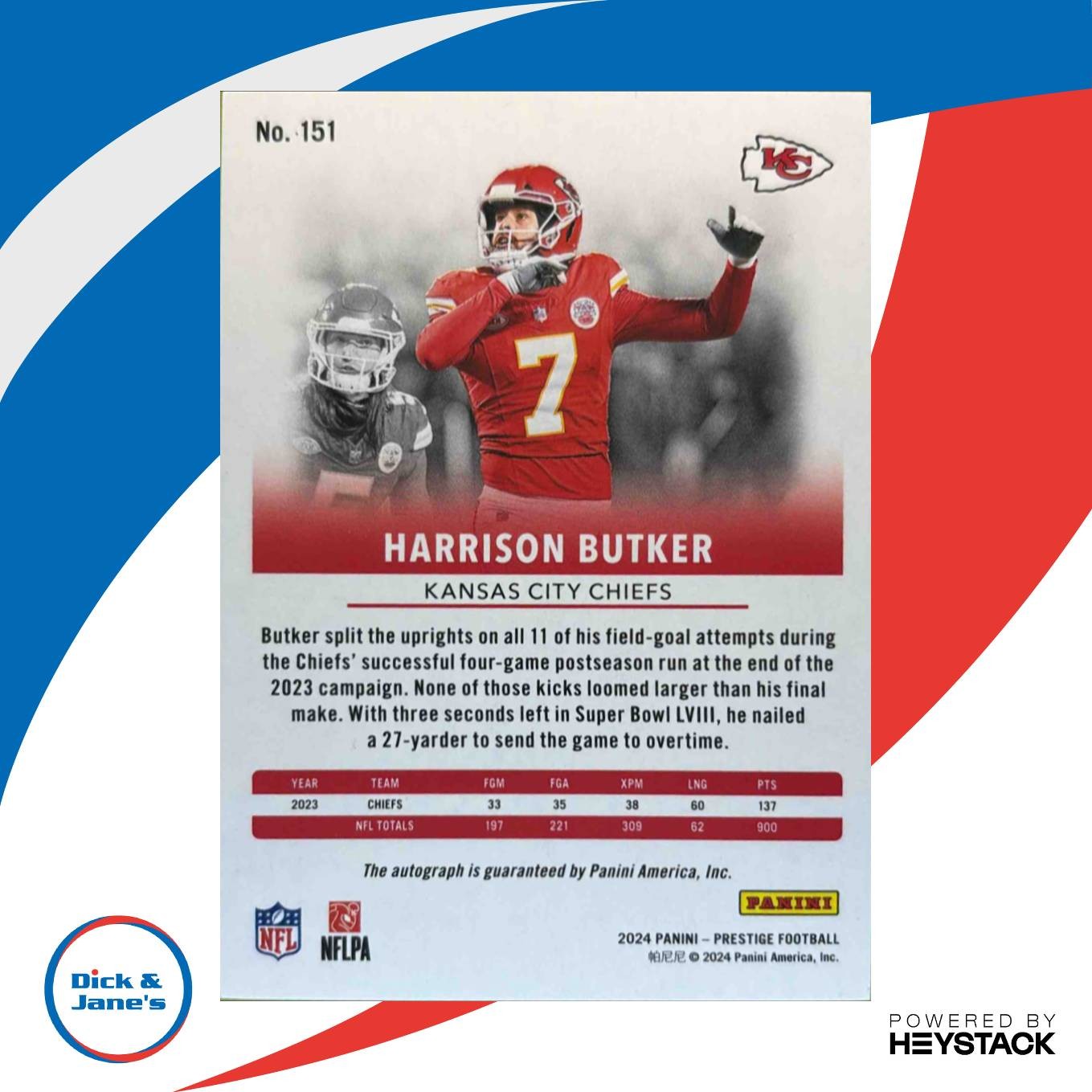 2024 Prestige Harrison Butker Xtra Points Signatures Gold 27/50 Auto KC Chiefs - Sports Cards
